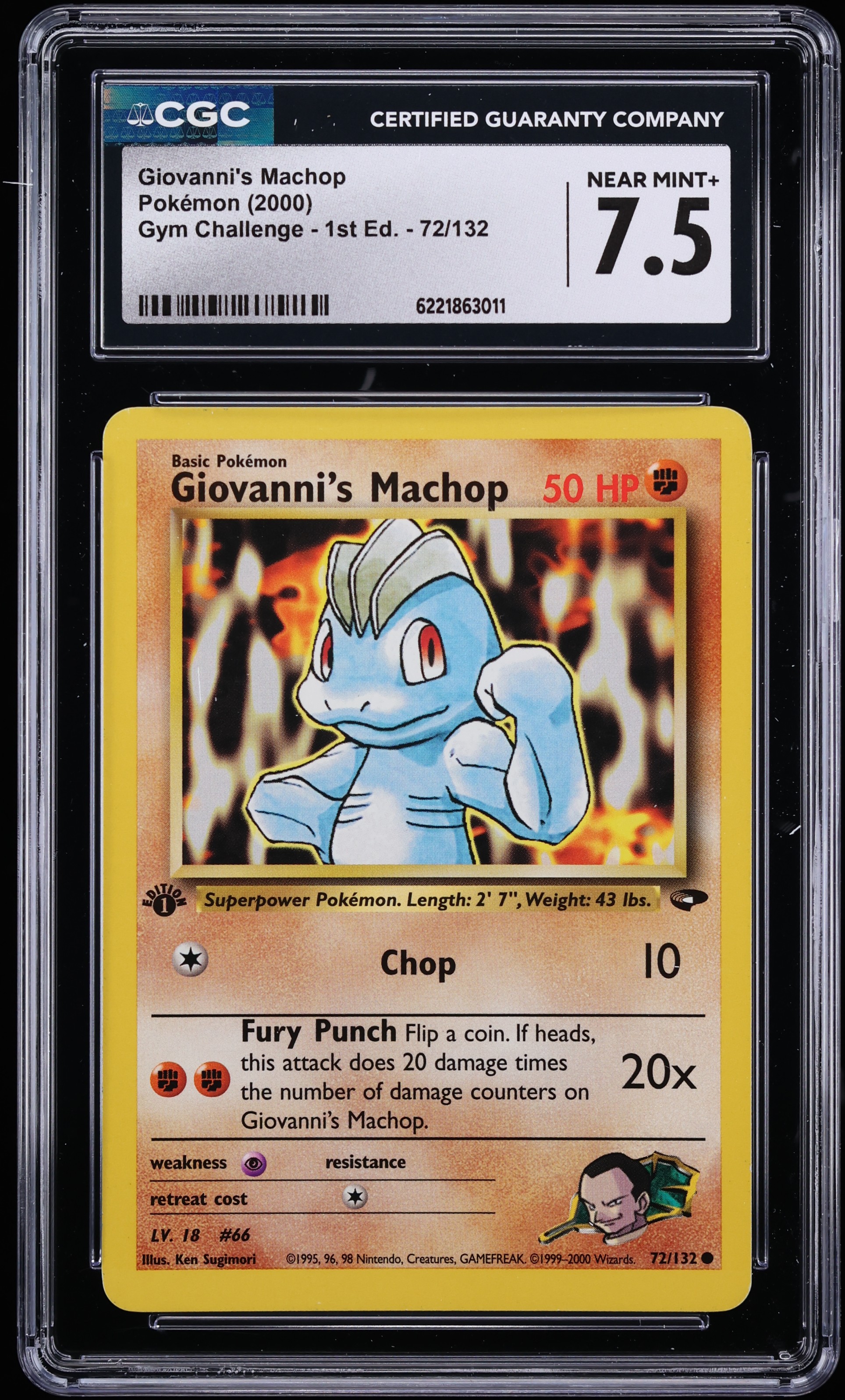 2000 Pokemon Gym Challenge 1st Edition Giovanni's Machop #72 CGC 7.5 NRMT+