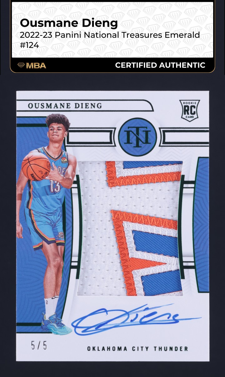 2022 National Treasures Emerald Ousmane Dieng RC PATCH AUTO 5/5 #124 MBA AUTH