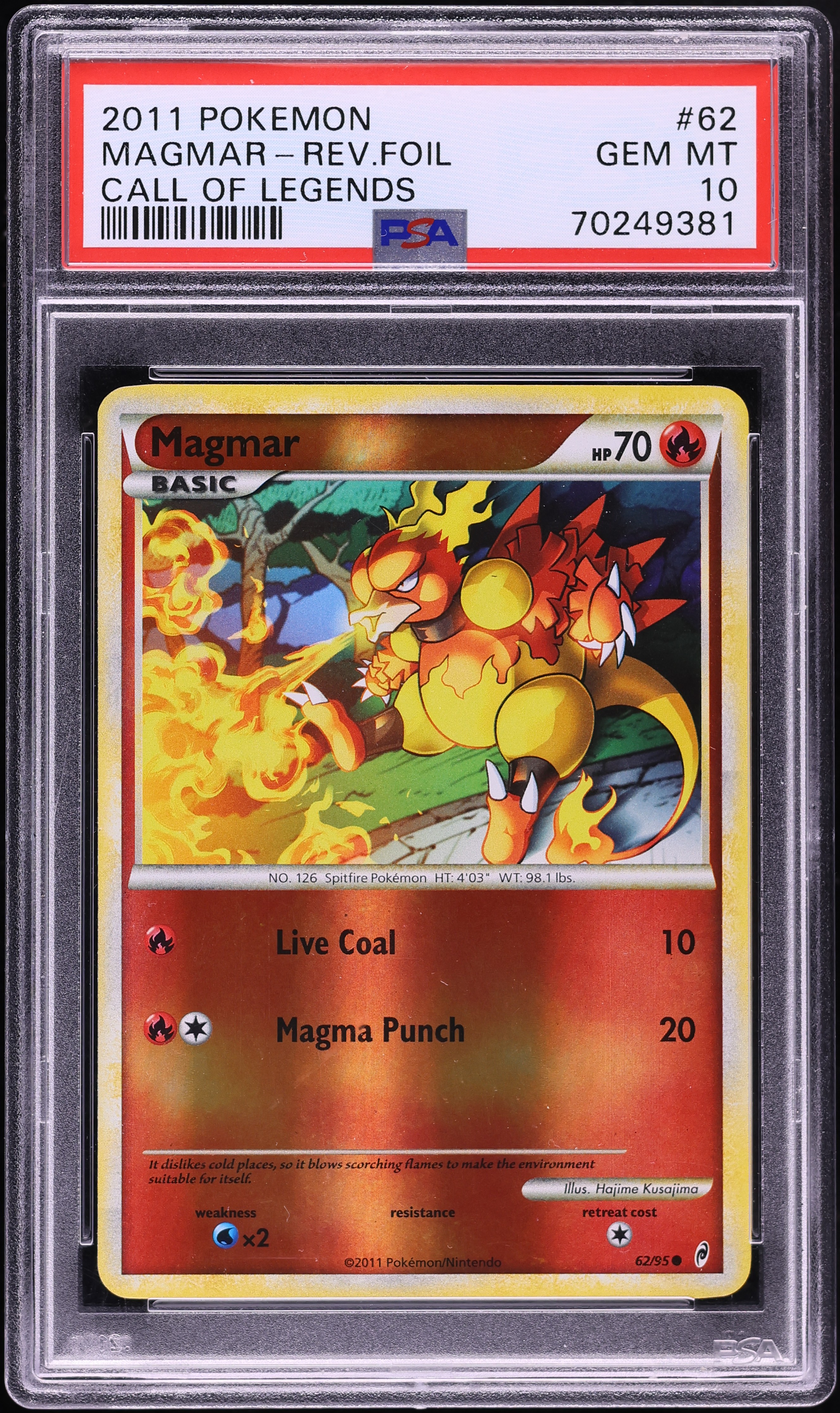 2011 Pokemon Call Of Legends Reverse Holo Magmar #62 PSA 10 GEM MINT