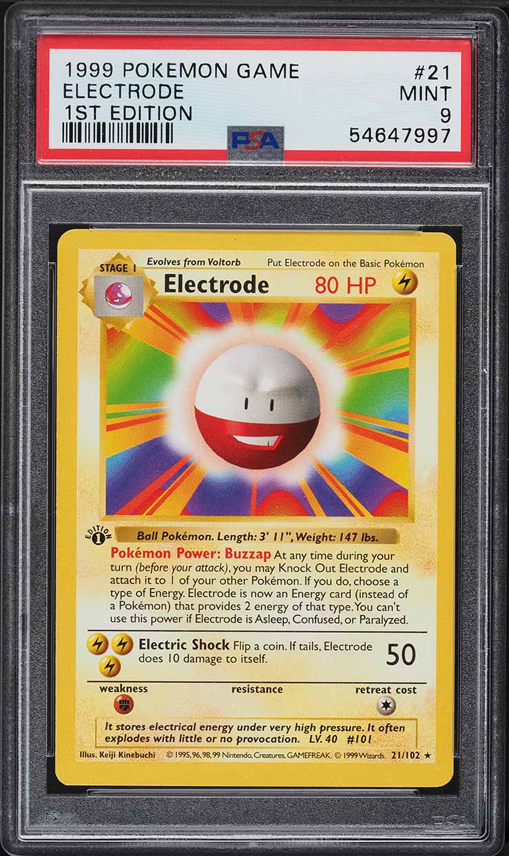 1999 Pokemon Base Set Shadowless 1st Edition Electrode #21 PSA 9 MINT