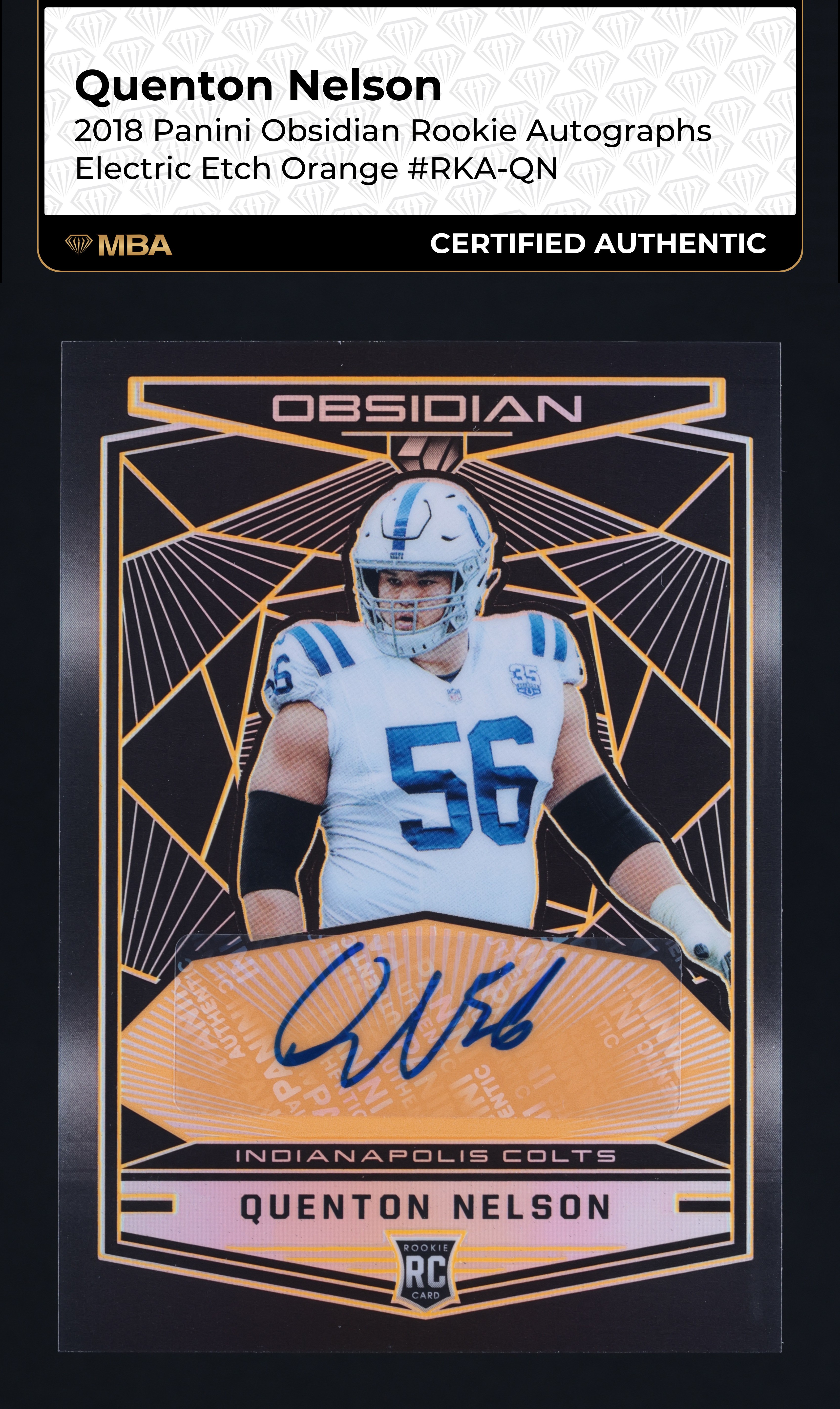 2018 Panini Obsidian E/E Orange Quenton Nelson ROOKIE AUTO /50 #RKA-QN MBA AUTH