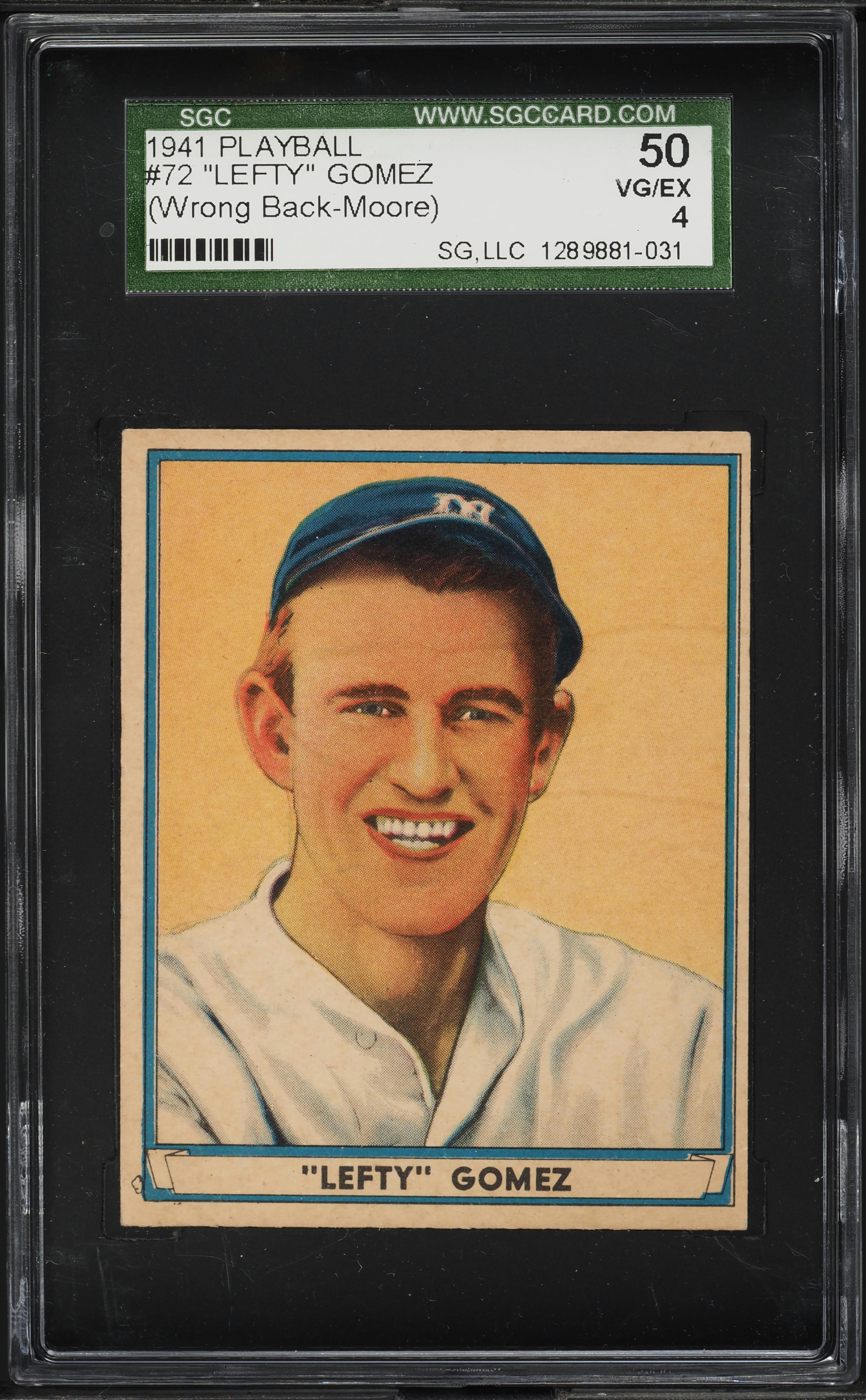 1941 Playball Lefty Gomez #72 SGC 4 VGEX