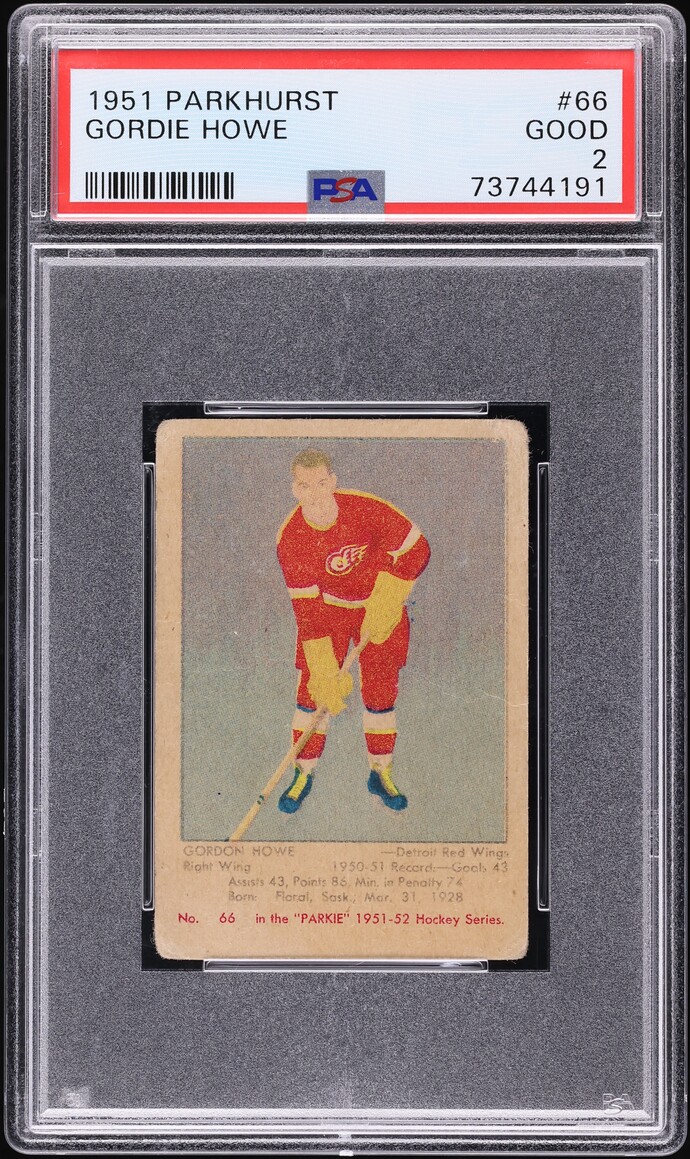 1951 Parkhurst Gordie Howe ROOKIE #66 PSA 2 GD