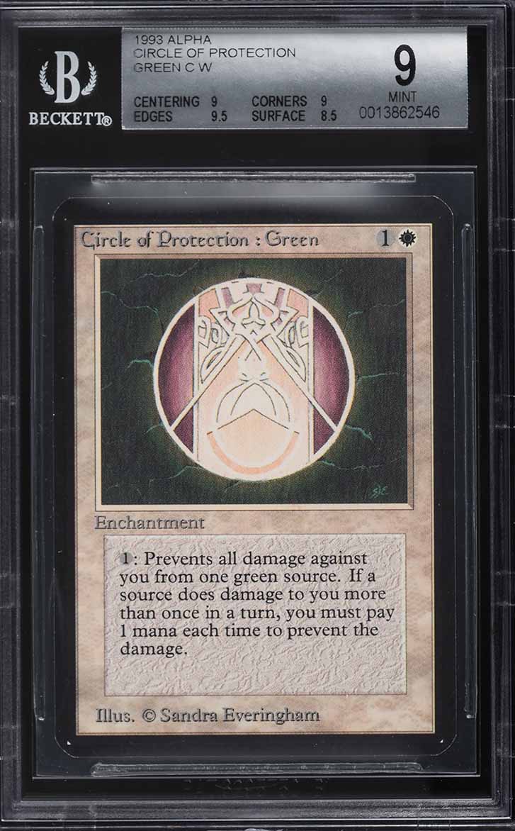 1993 Magic The Gathering MTG Alpha Circle Of Protection Green C W BGS 9 MINT