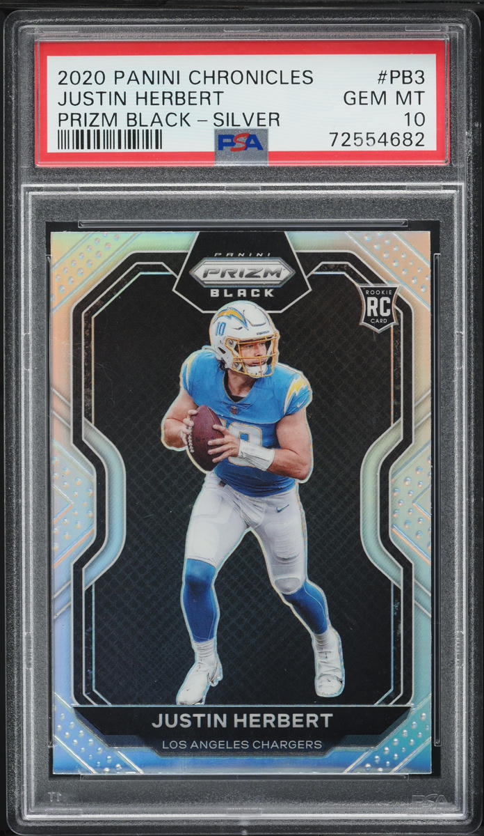 2020 Panini Chronicles Prizm Black Silver Justin Herbert ROOKIE #PB-3 PSA 10 GEM