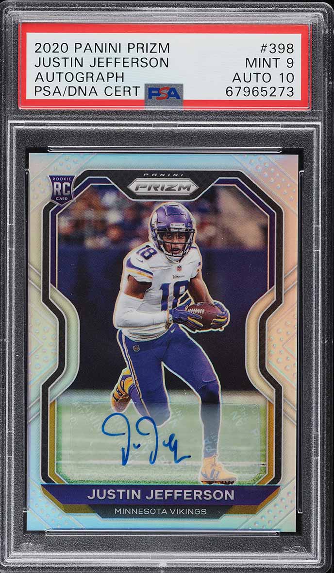 2020 Panini Prizm Silver Justin Jefferson ROOKIE AUTO DNA 10 #398 PSA 9 MINT