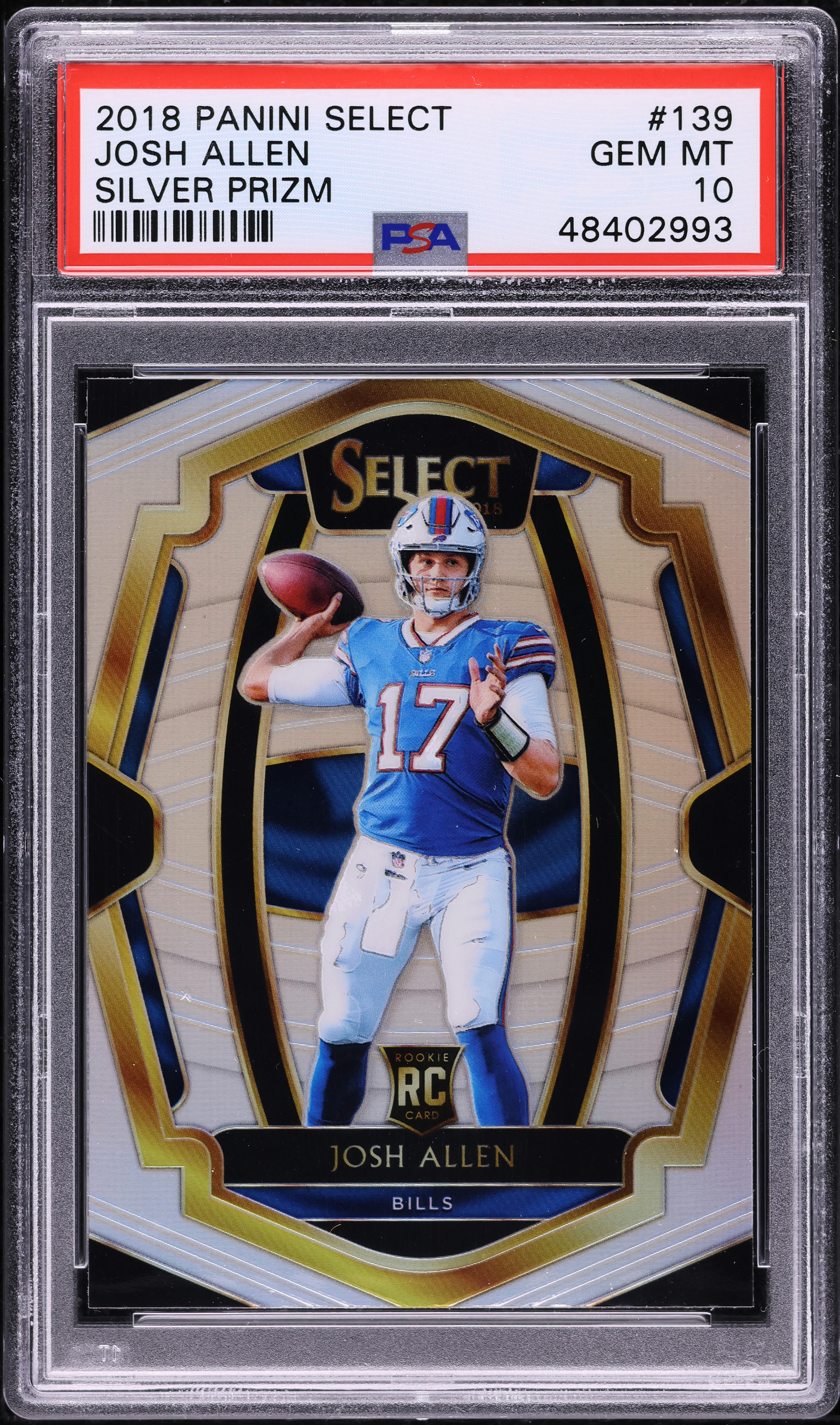 2018 Select Premier Level Silver Prizm Josh Allen ROOKIE #139 PSA 10 GEM MINT