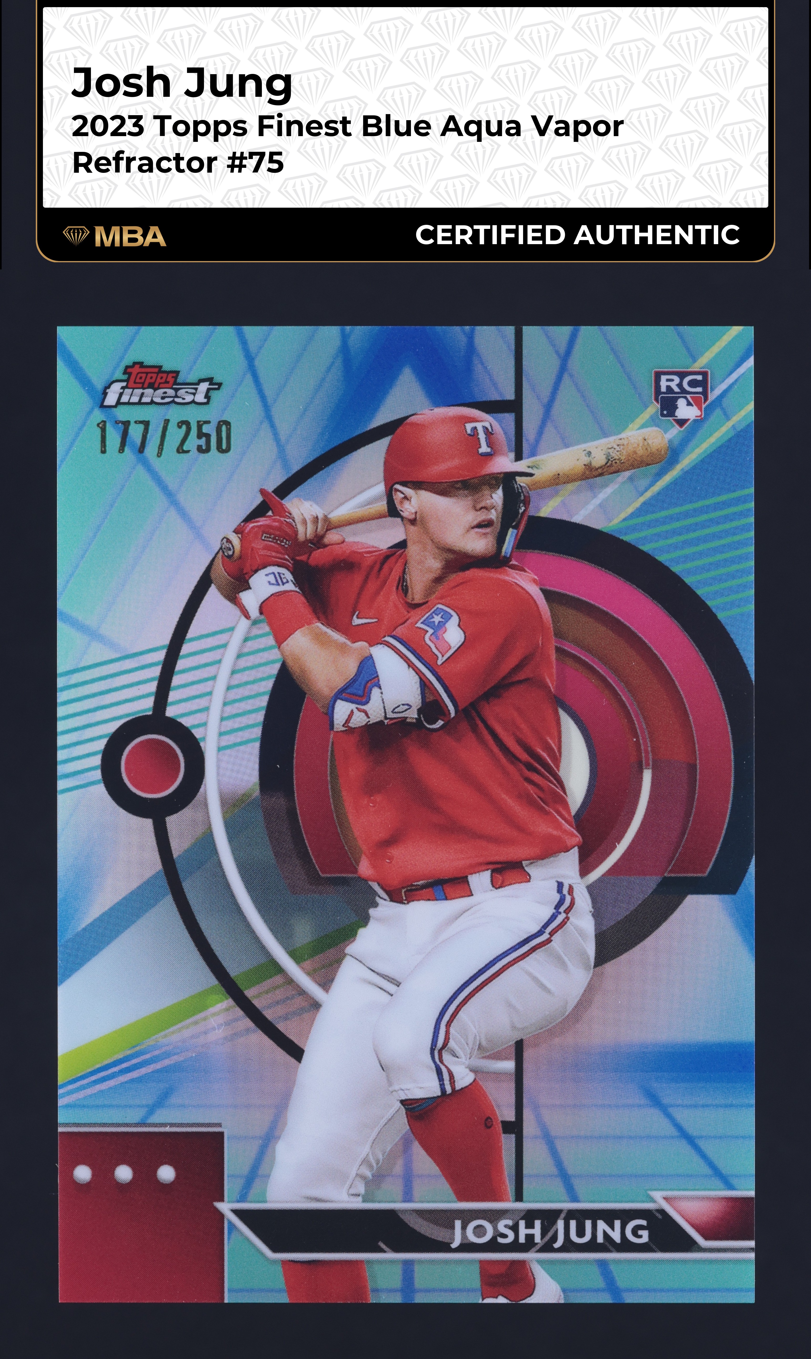 2023 Finest Blue Aqua Vapor Refractor Josh Jung ROOKIE /250 #75 MBA AUTH