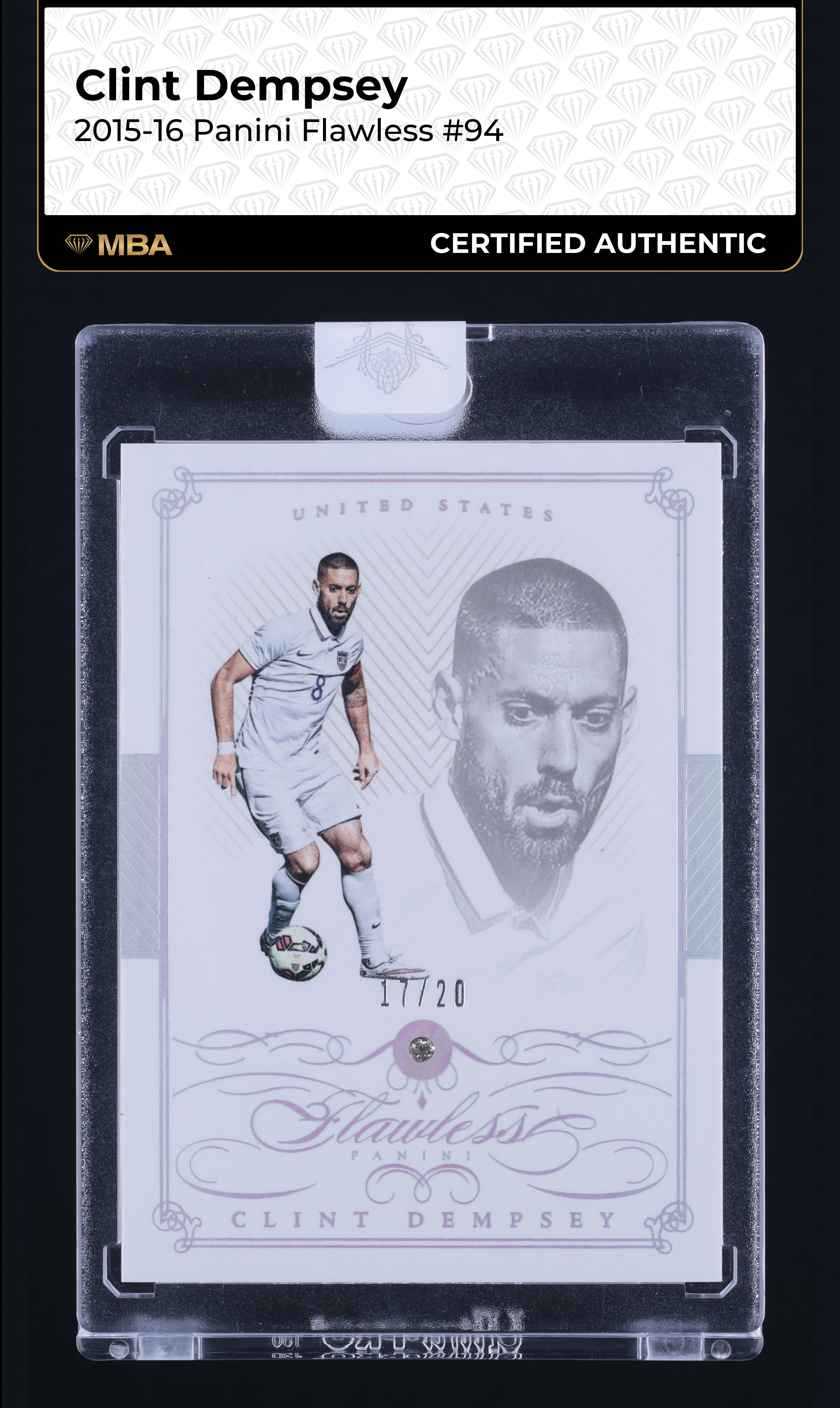 2015 Panini Flawless Diamond Gems Clint Dempsey /20 #94 MBA AUTH
