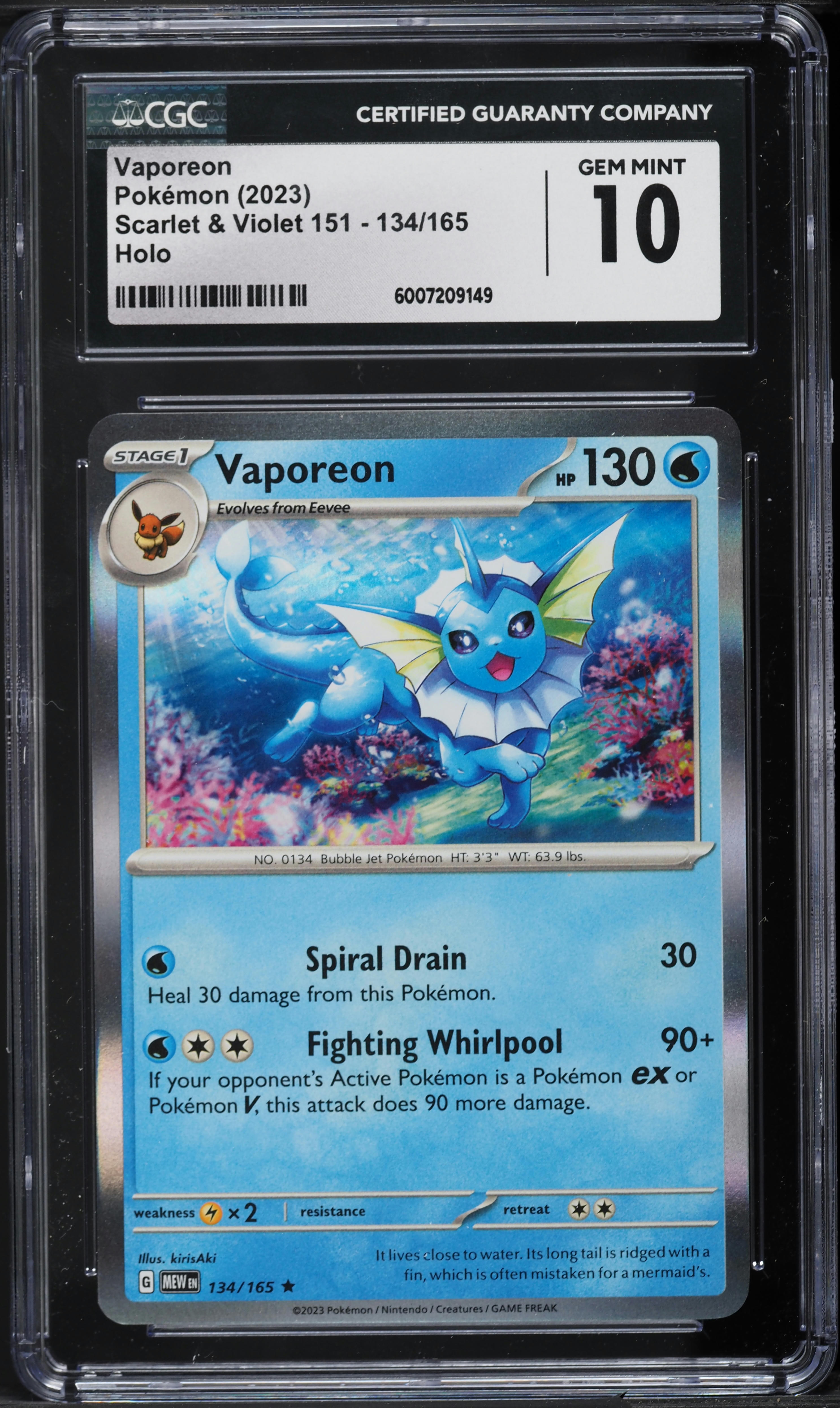 2023 Pokemon Scarlet & Violet 151 Holo Vaporeon #134 CGC 10 GEM MINT