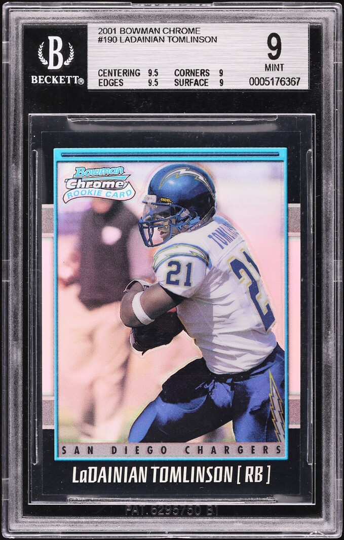 2001 Bowman Chrome Refractor LaDainian Tomlinson ROOKIE /1999 #190 BGS 9 MINT