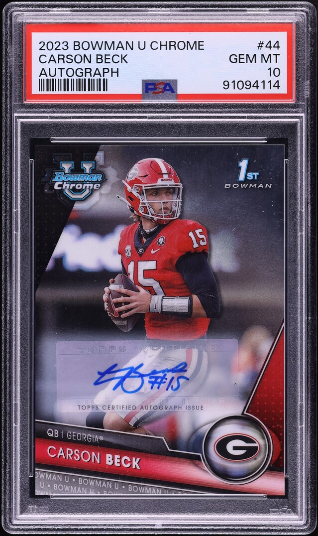 2023 Bowman Chrome University Carson Beck AUTO #44 PSA 10 GEM MINT