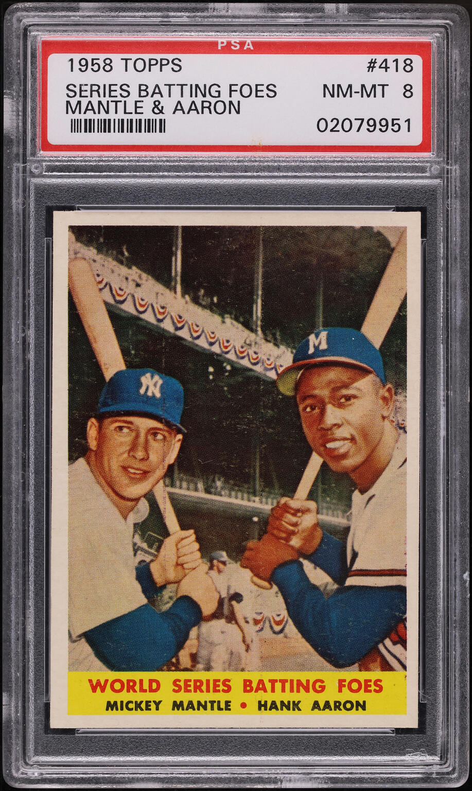 1958 Topps Mickey Mantle & Hank Aaron BATTING FOES #418 PSA 8 NM-MT