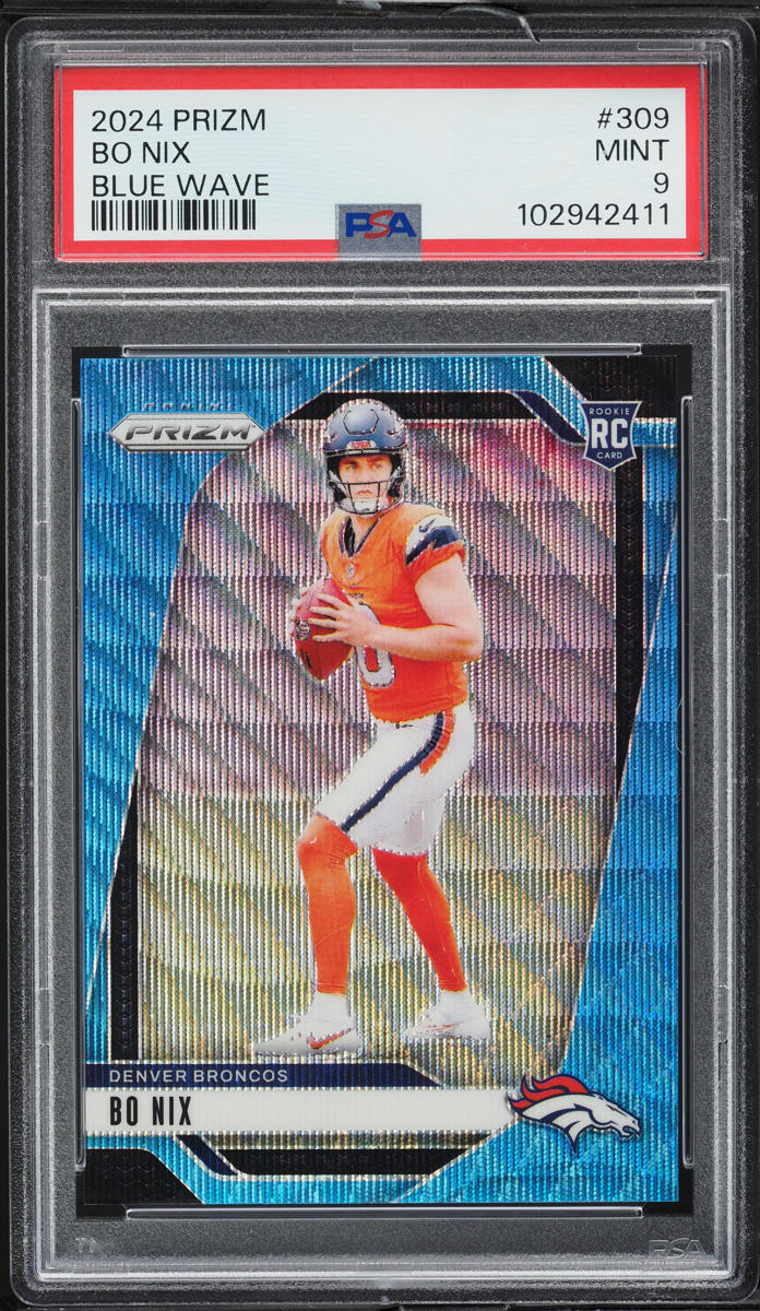 2024 Panini Prizm Blue Wave Bo Nix ROOKIE /230 #309 PSA 9 MINT