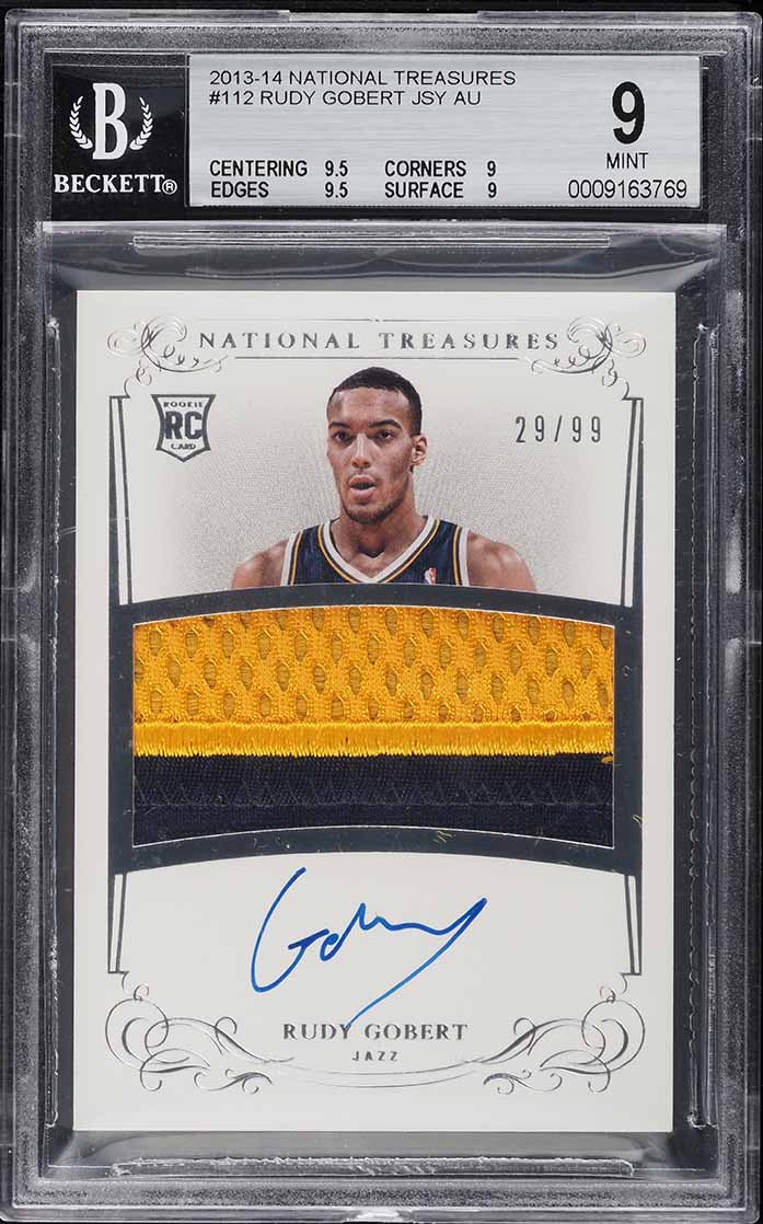 2013 National Treasures Rudy Gobert ROOKIE PATCH AUTO /99 #112 BGS 9 MINT
