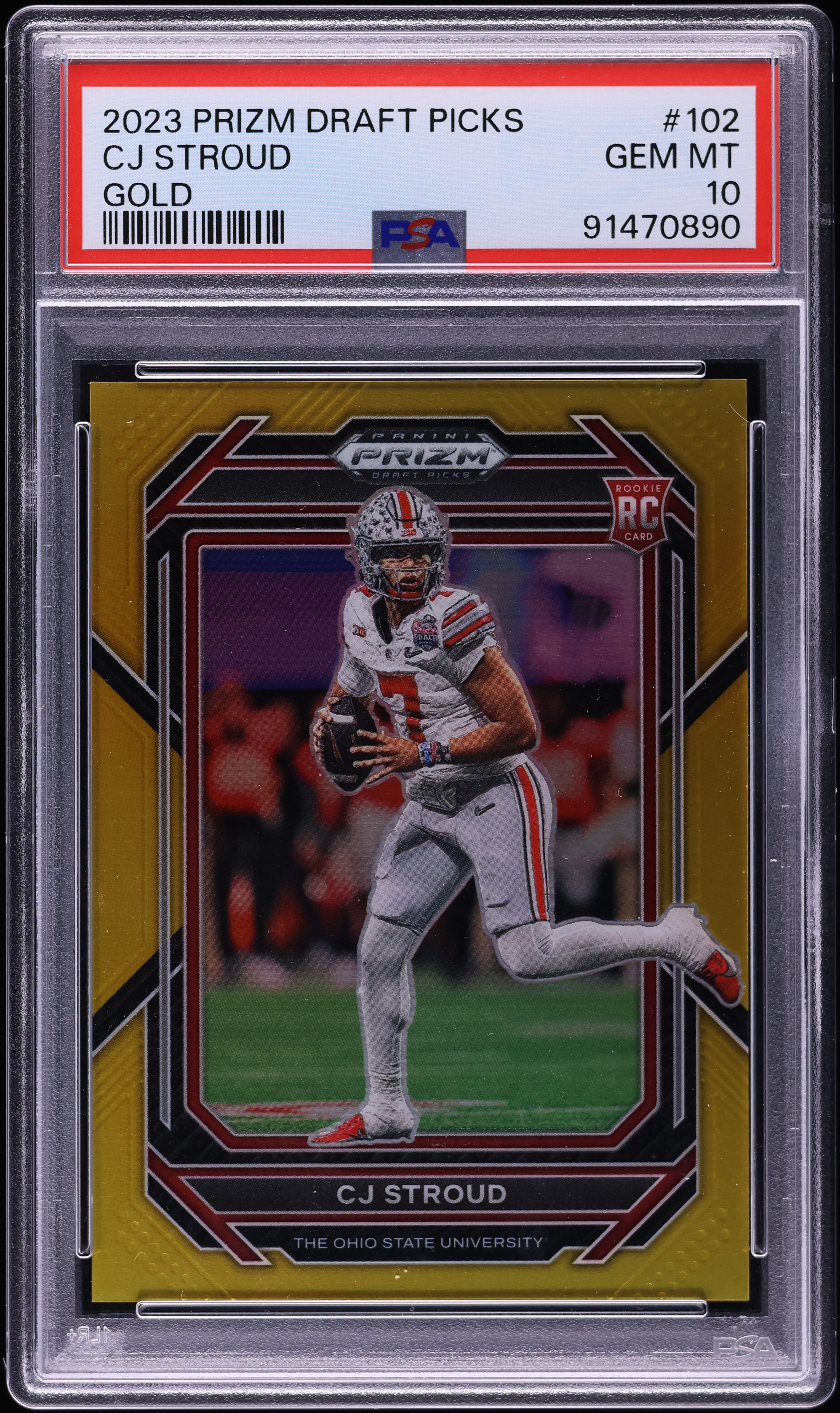 2023 Panini Prizm Draft Picks Gold C.J. Stroud ROOKIE JERSEY # 7/10 #102 PSA 10