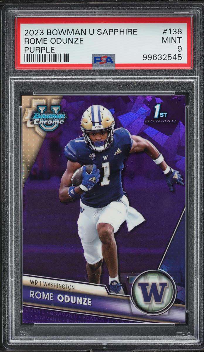 2023 Bowman University Chrome Sapphire Purple Rome Odunze /10 #138 PSA 9 MINT