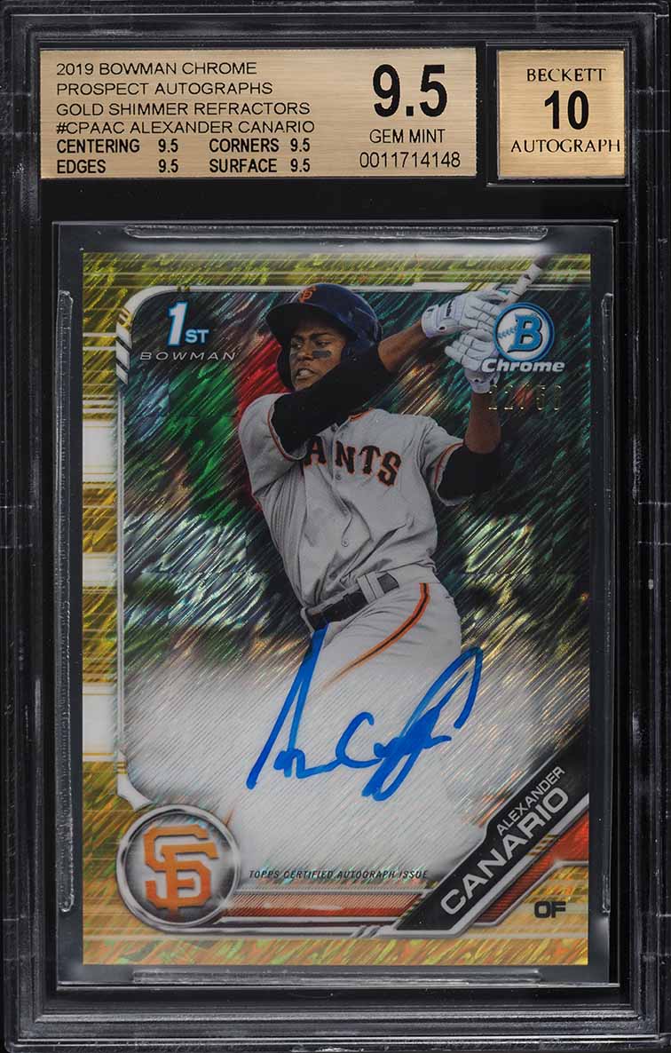 2019 Bowman Chrome Gold Shimmer Refractor Alexander Canario RC AUTO /50 BGS 9.5