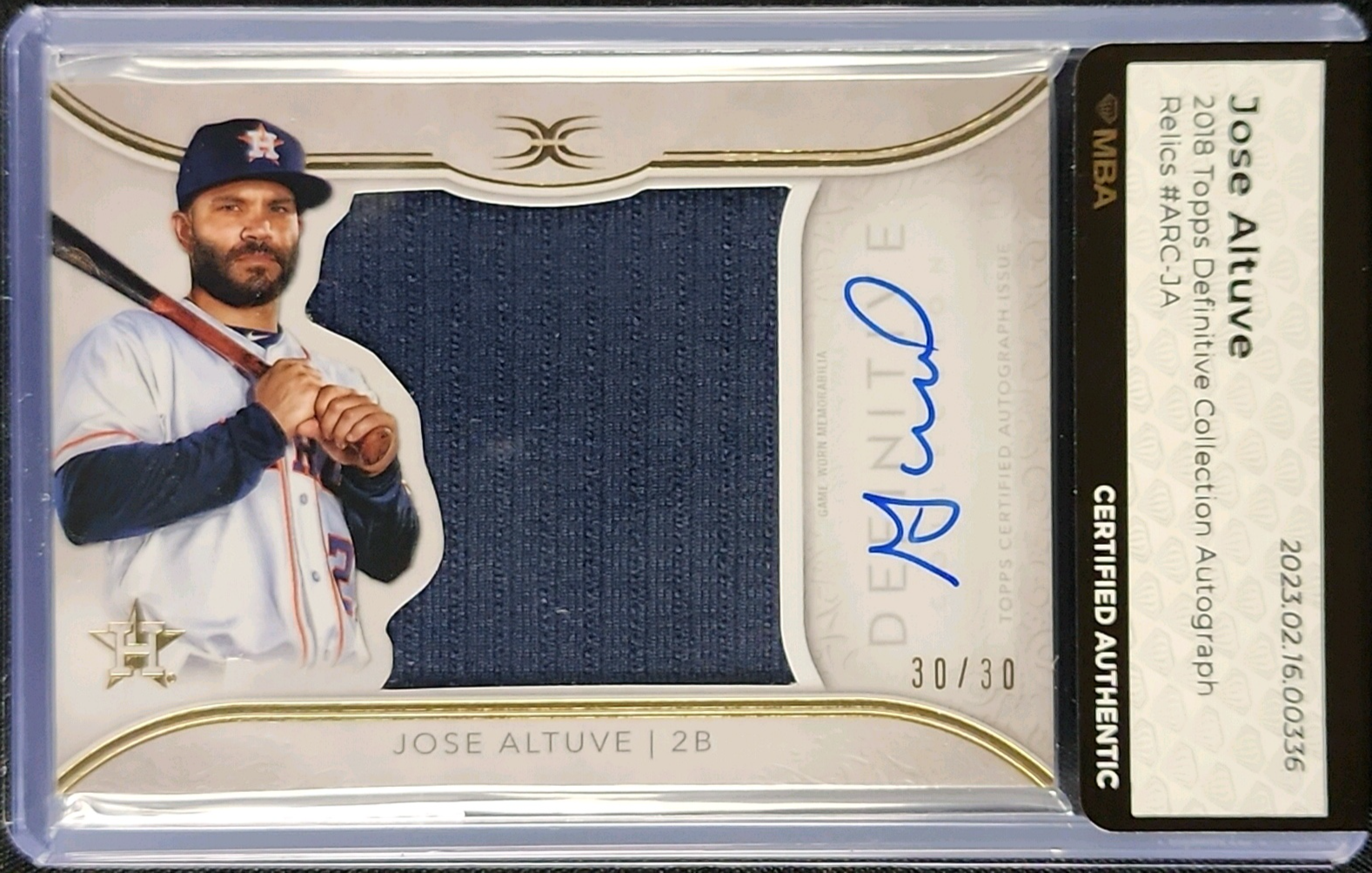 2018 Topps Definitive Collection Jose Altuve PATCH AUTO 30/30 #ARC-JA MBA AUTH