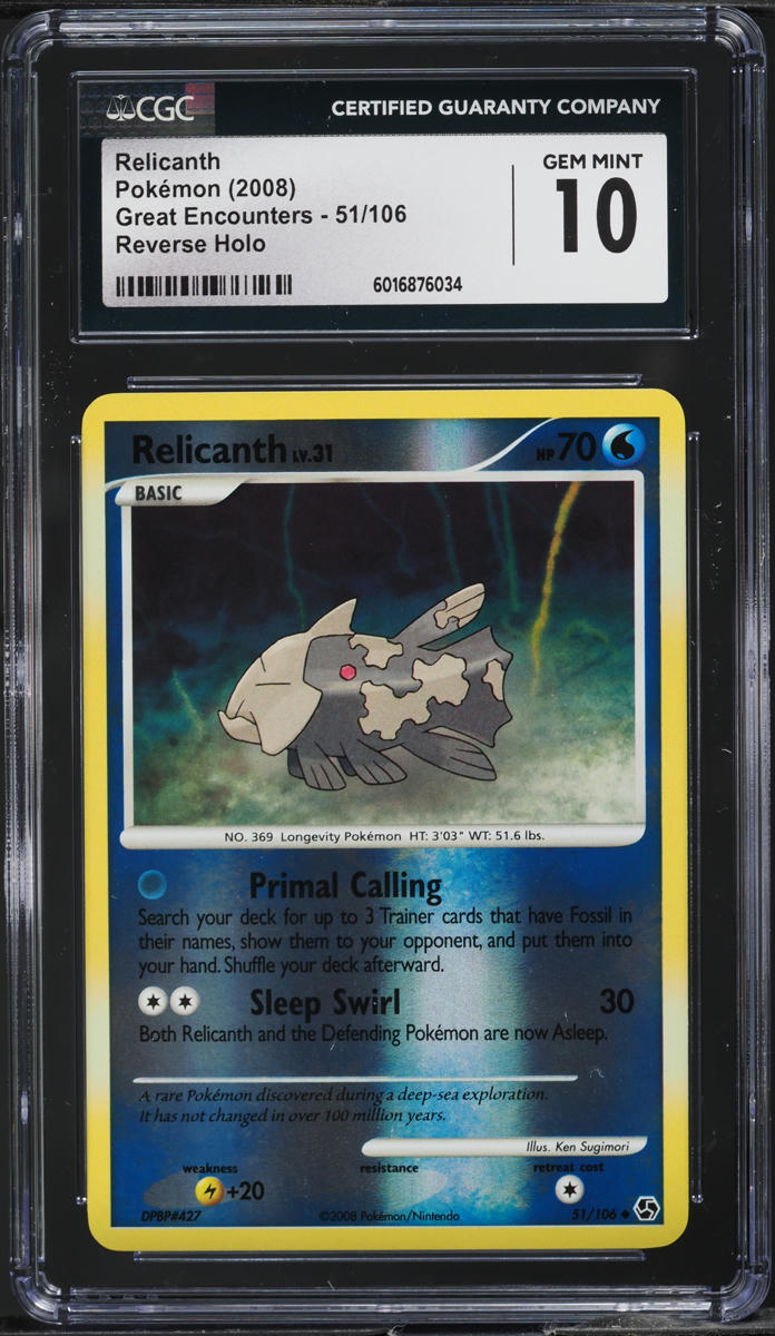 2008 Pokemon Diamond & Pearl Great Encounters Reverse Holo Relicanth #51 CGC 10