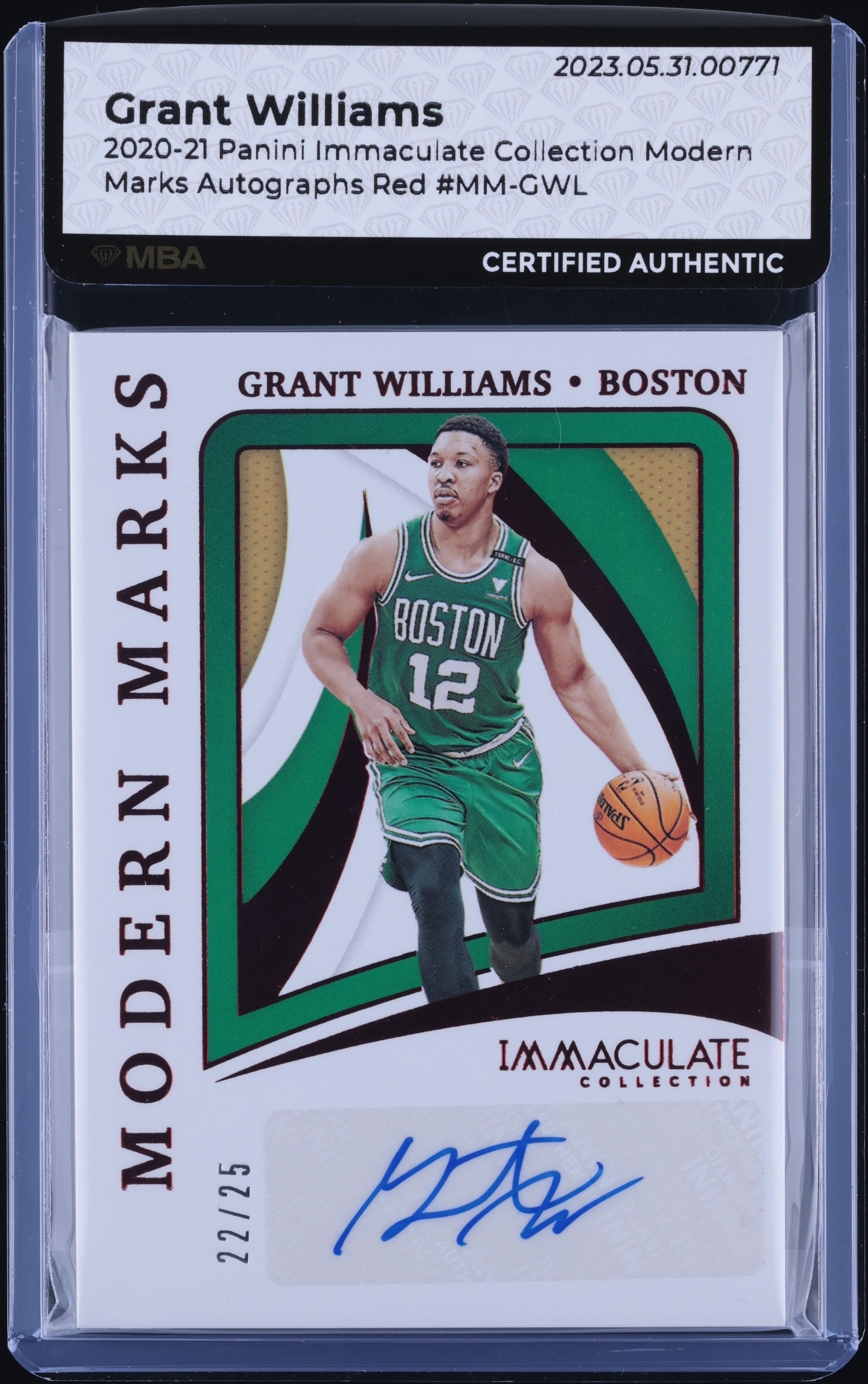 2020 Immaculate Collection Modern Marks Red Grant Williams AUTO /25 MBA AUTH