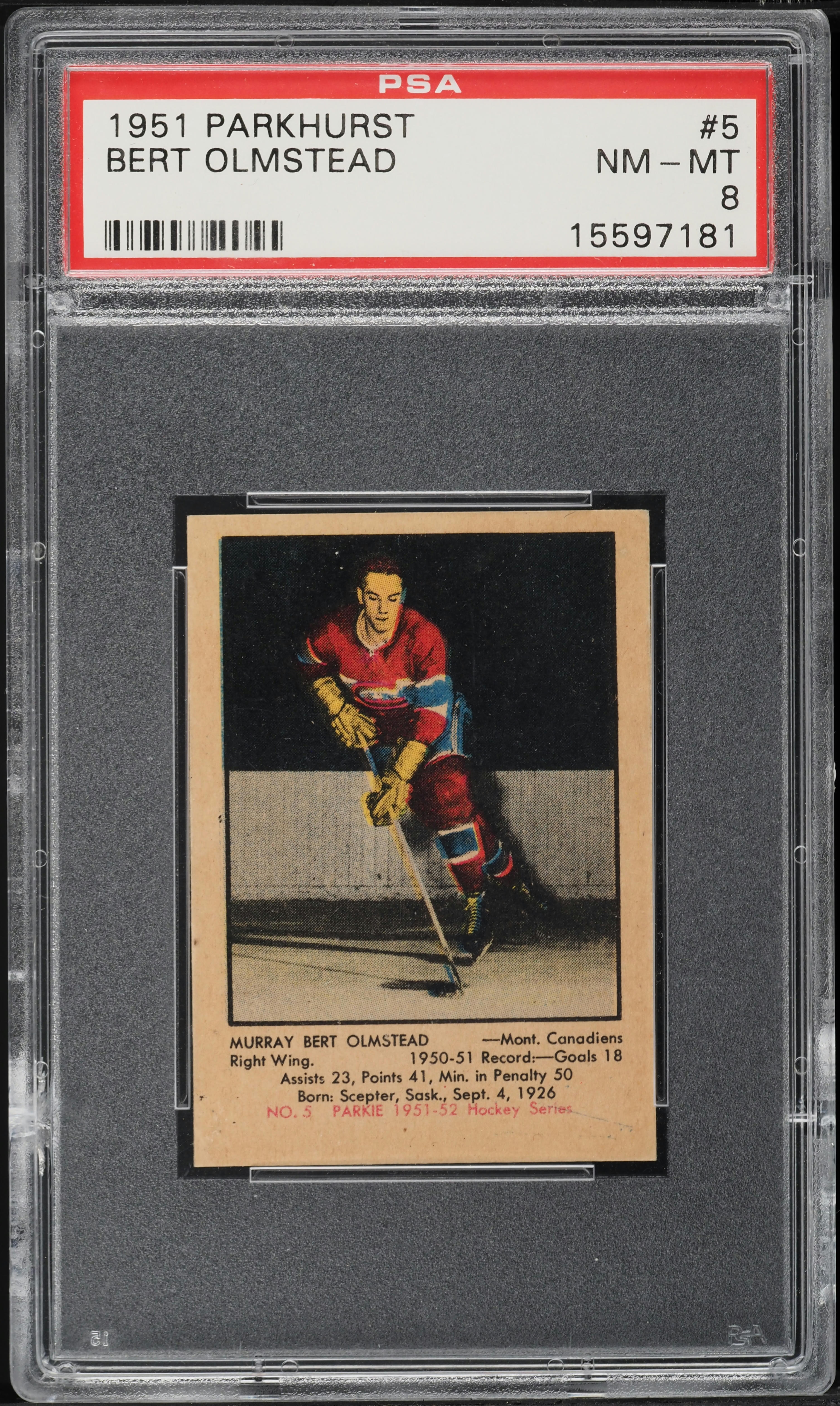 1951 Parkhurst Bert Olmstead ROOKIE #5 PSA 8 NM-MT