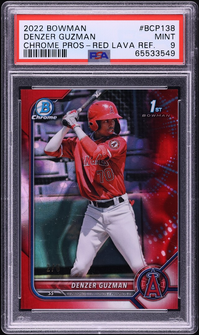 2022 Bowman Chrome Red Lava Refractor Denzer Guzman PROSPECT /5 #BCP-138 PSA 9