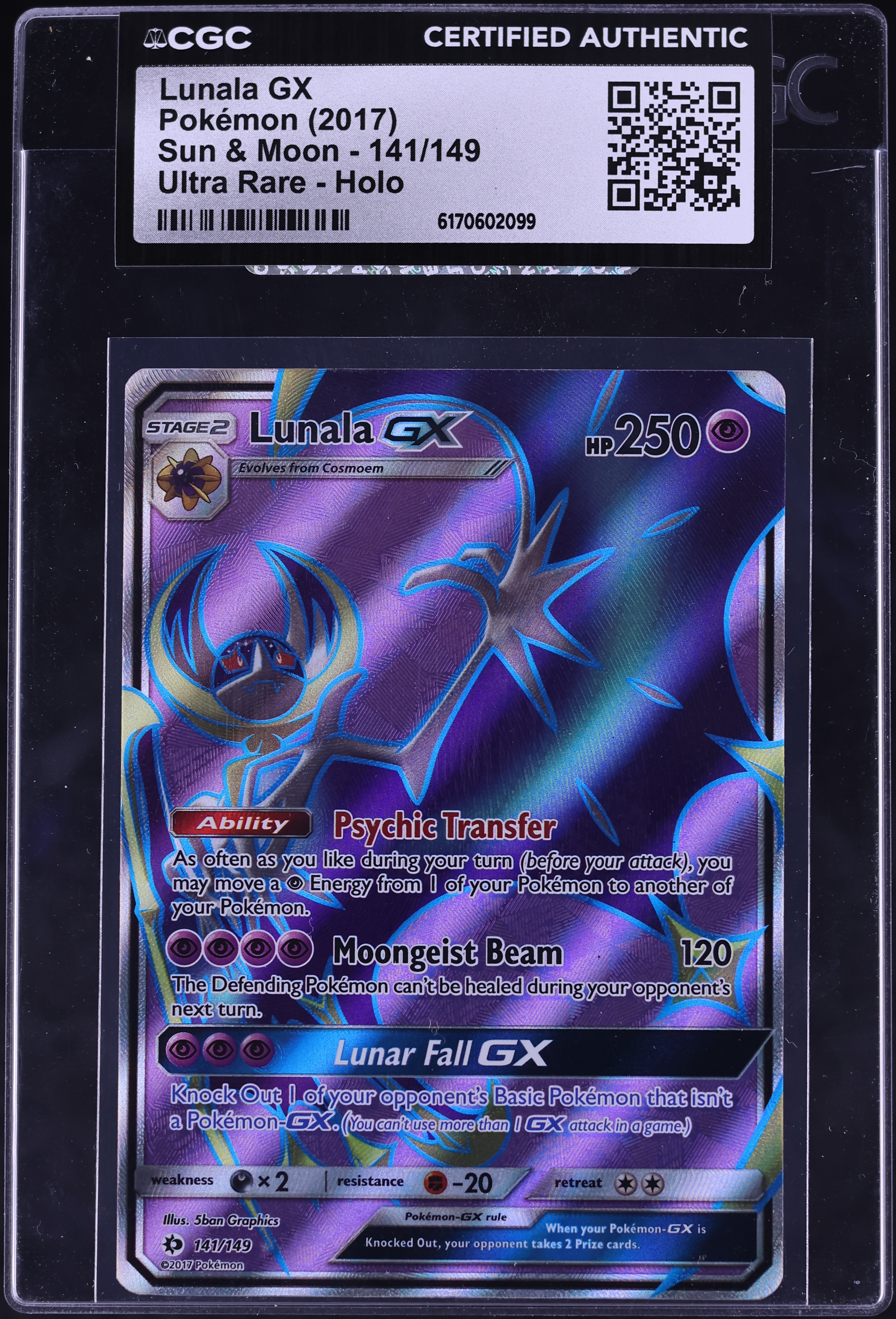 2017 Pokemon Sun & Moon Full Art Lunala GX #141 CGC AUTH