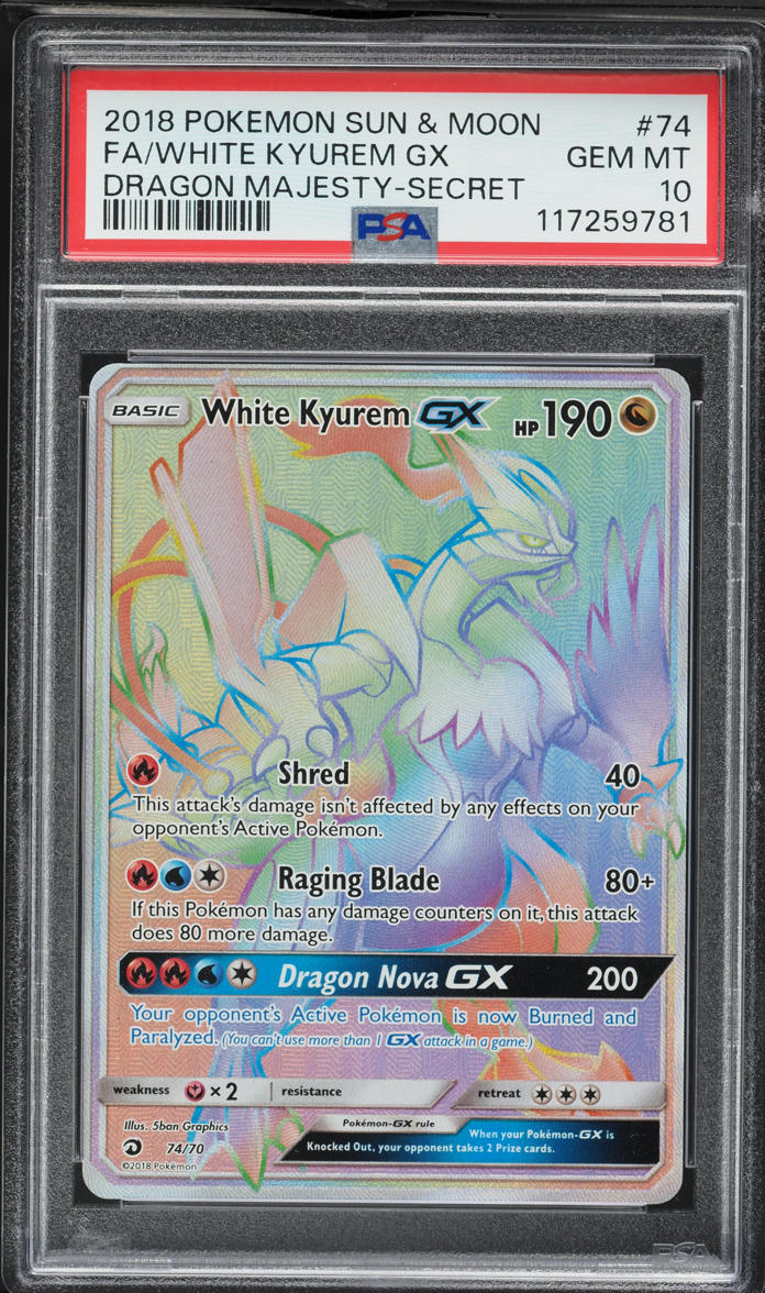 2018 Pokemon Sun & Moon Dragon Majesty Hyper Rare White Kyurem GX #74 PSA 10 GEM MINT