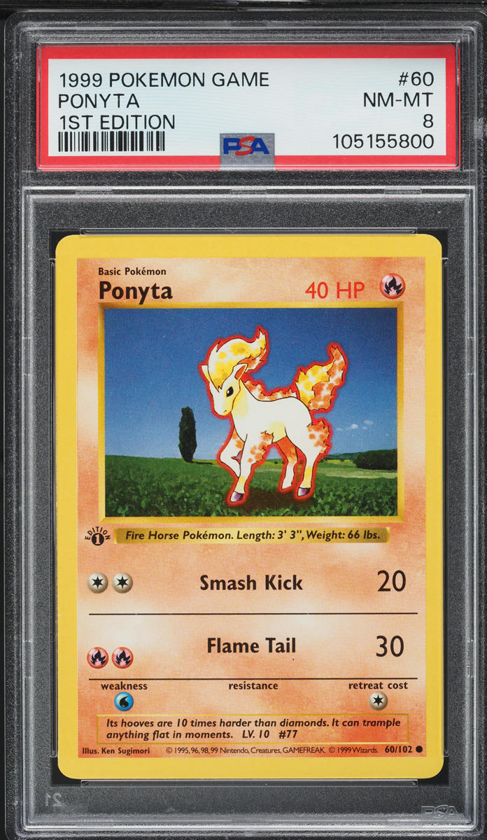 1999 Pokemon Base Set Shadowless 1st Edition Ponyta #60 PSA 8 NM-MT