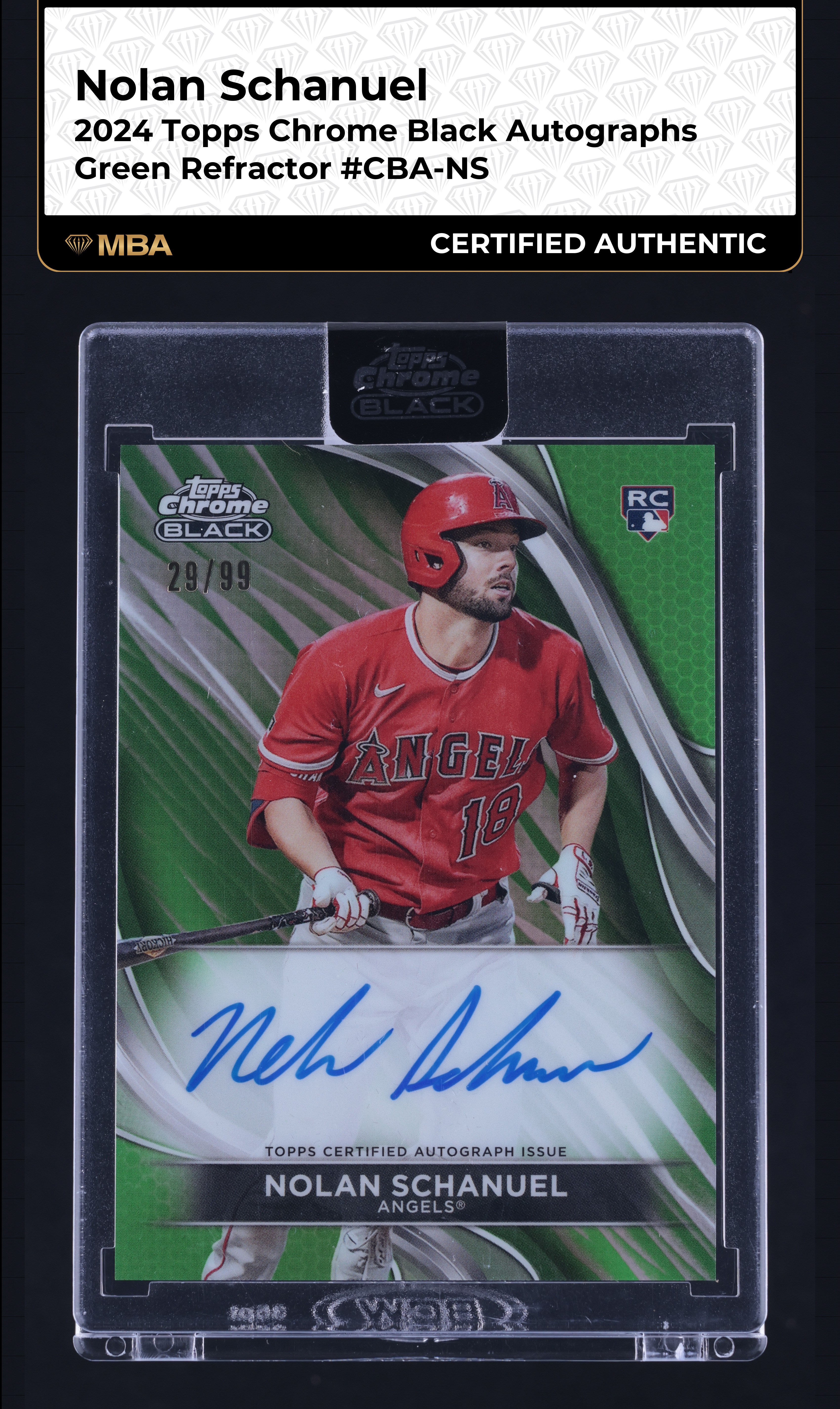 2024 Topps Chrome Black Green Refractor Nolan Schanuel ROOKIE AUTO /99 MBA AUTH