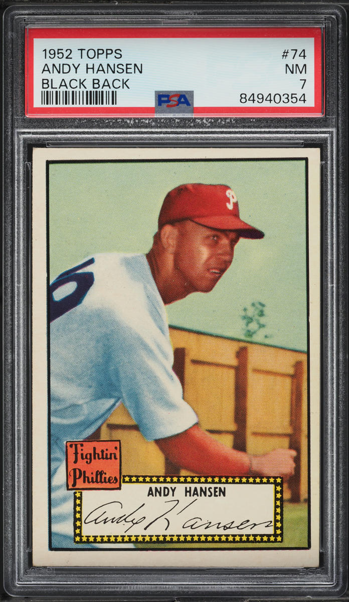 1952 Topps Andy Hansen BLACK BACK #74 PSA 7 NRMT