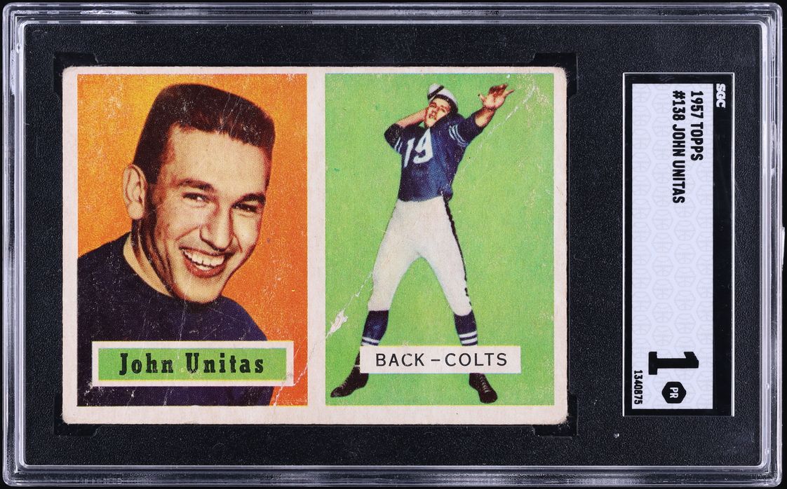 1957 Topps Football Johnny Unitas ROOKIE #138 SGC 1 PR