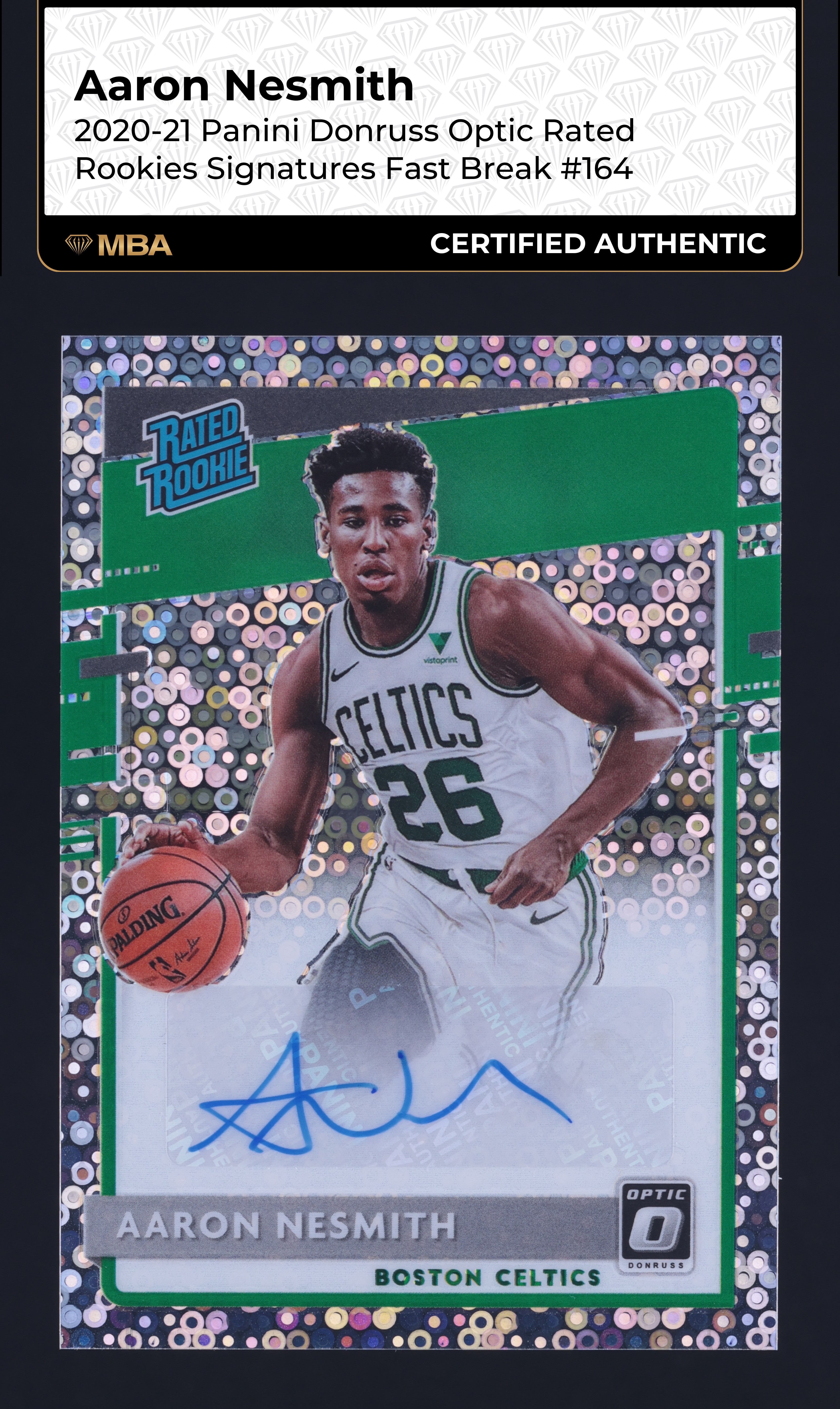 2020 Donruss Optic Rated Fast Break Aaron Nesmith ROOKIE AUTO #164 MBA AUTH