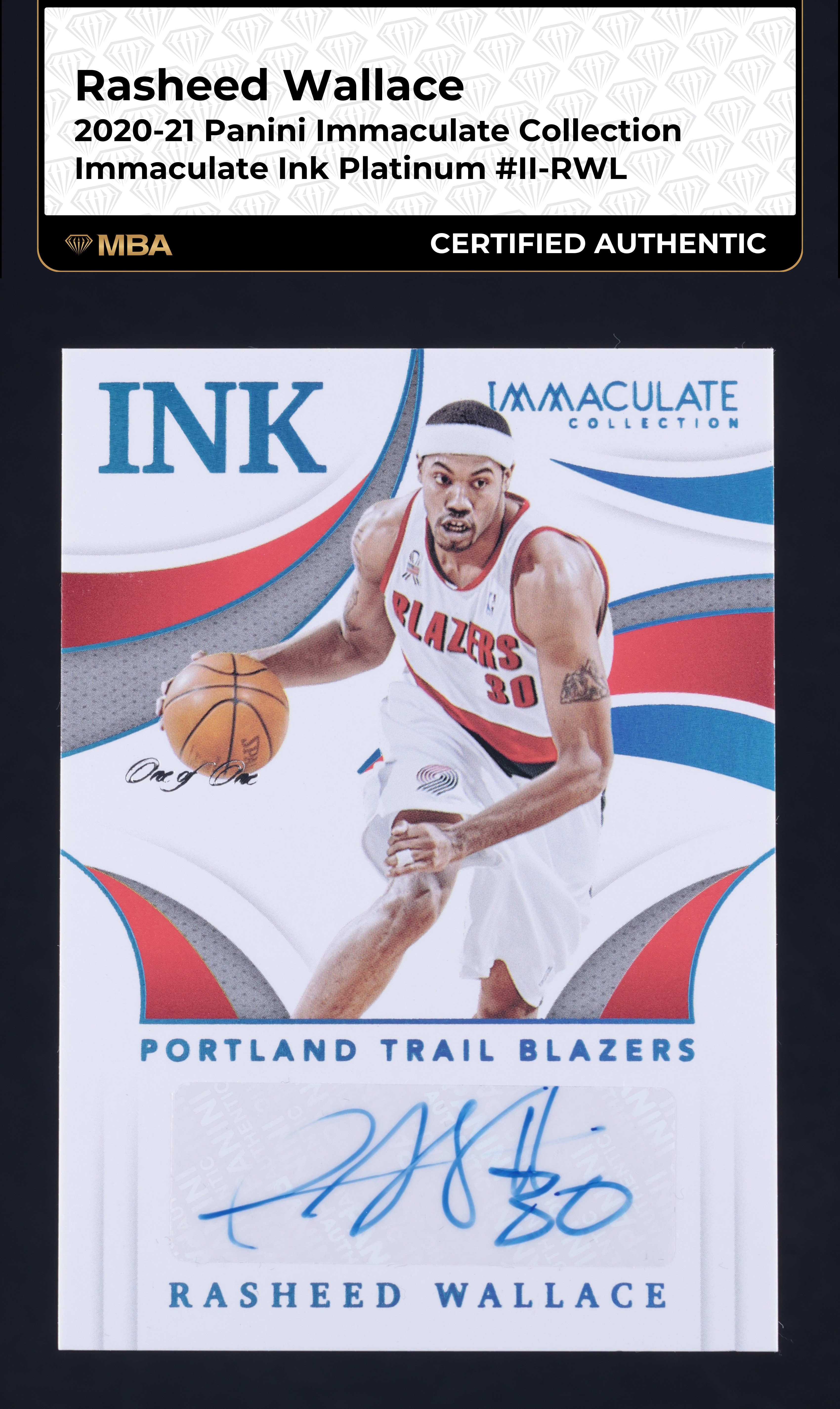 2020 Immaculate Collection Ink Platinum Rasheed Wallace AUTO 1/1 MBA AUTH