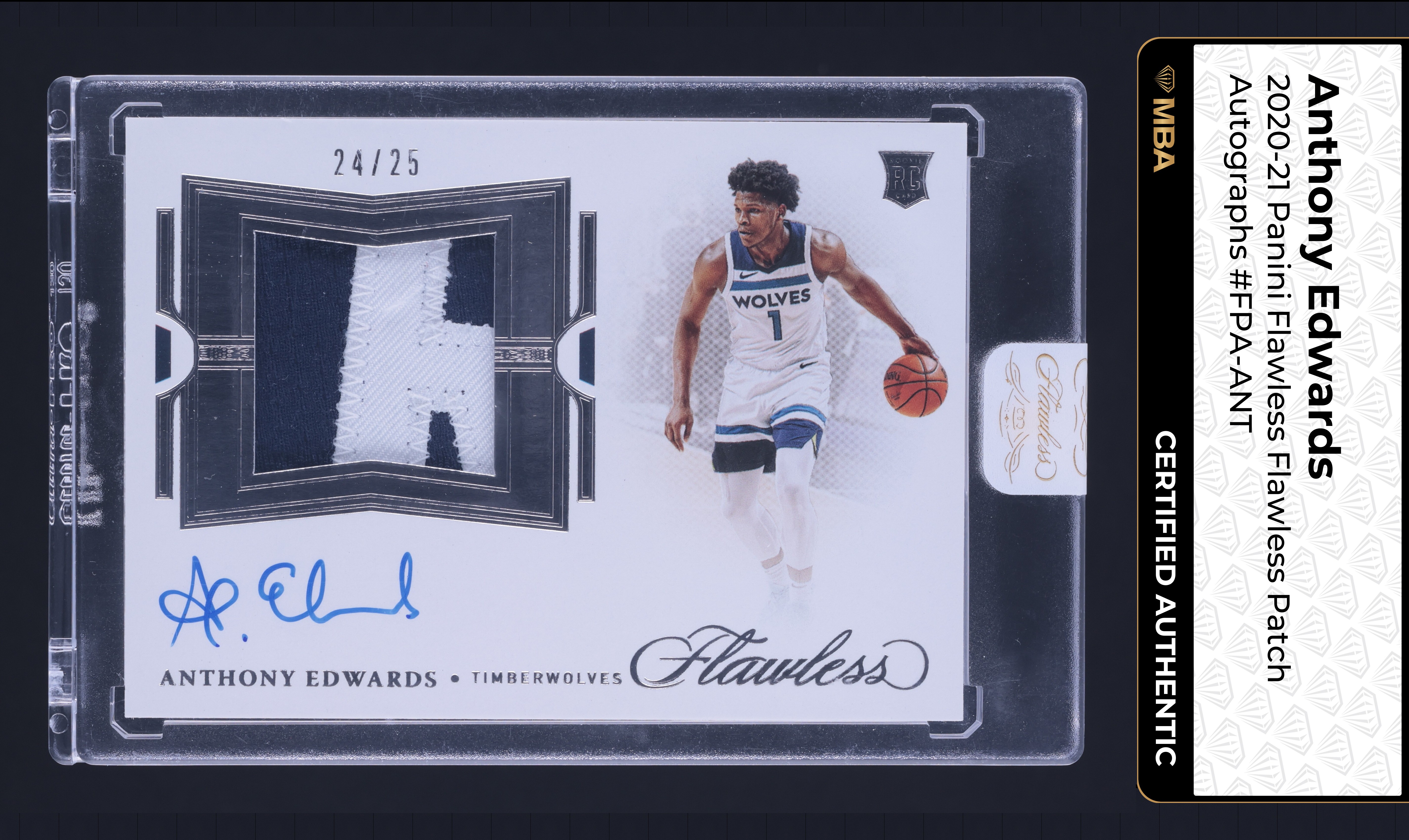 2020 Panini Flawless Anthony Edwards ROOKIE PATCH AUTO /25 #FPA-ANT MBA AUTH