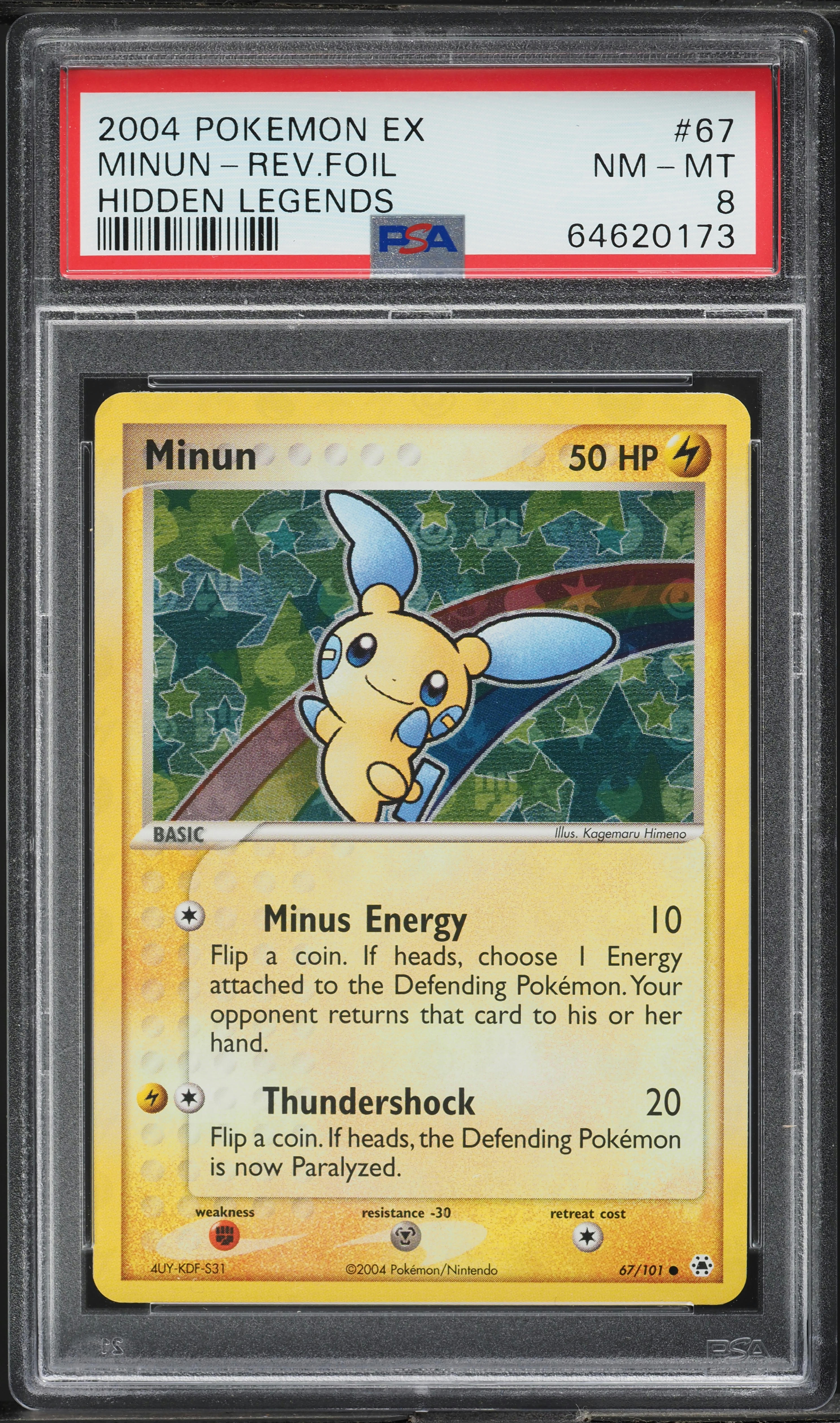 2004 Pokemon EX Hidden Legends Reverse Holo Minun #67 PSA 8 NM-MT