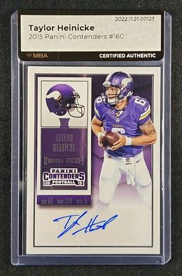 2015 Panini Contenders Taylor Heinicke ROOKIE AUTO #160 MBA AUTH