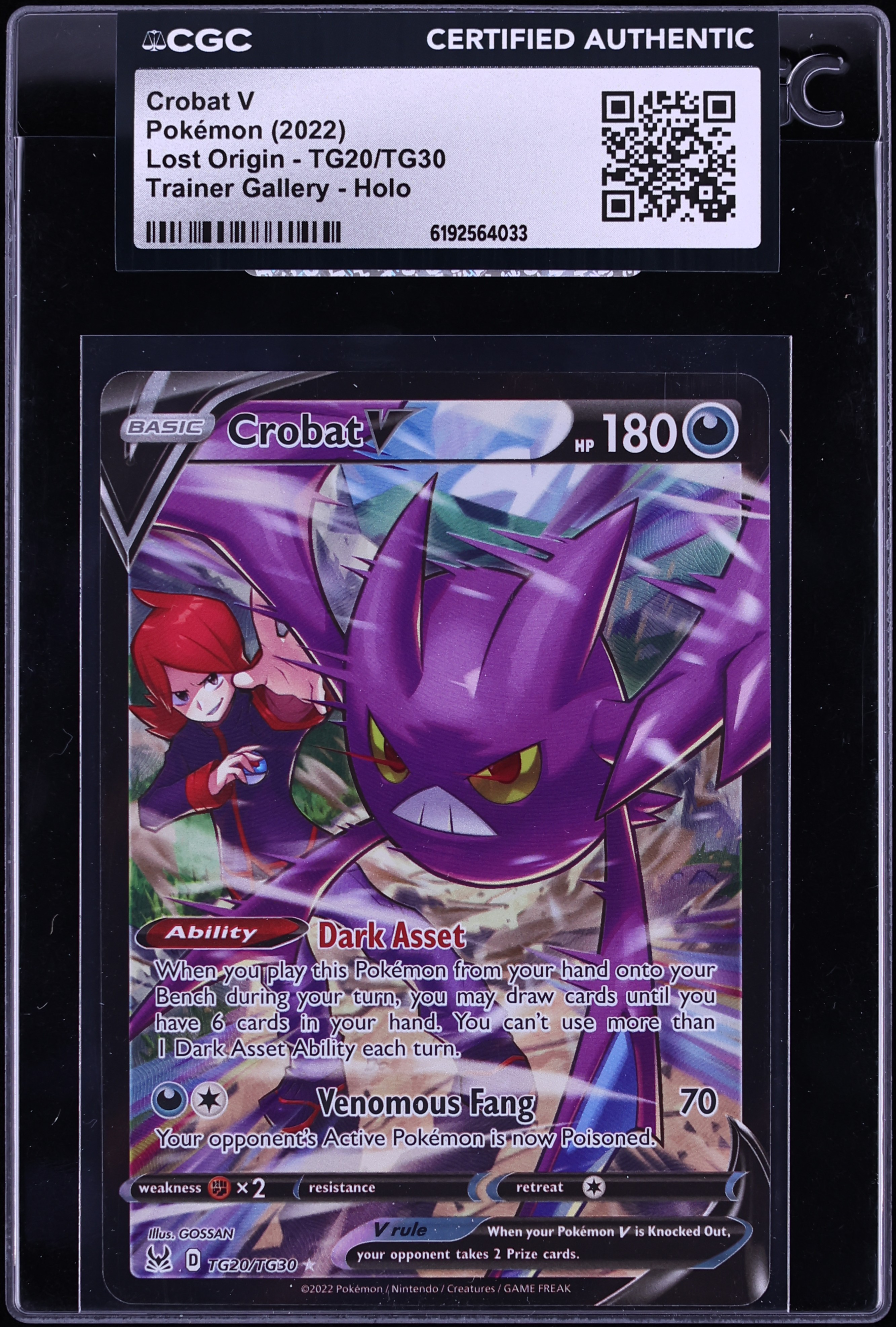 2022 Pokemon Sword & Shield Lost Origin Trainer Gallery CHR Crobat V #TG20 CGC AUTH