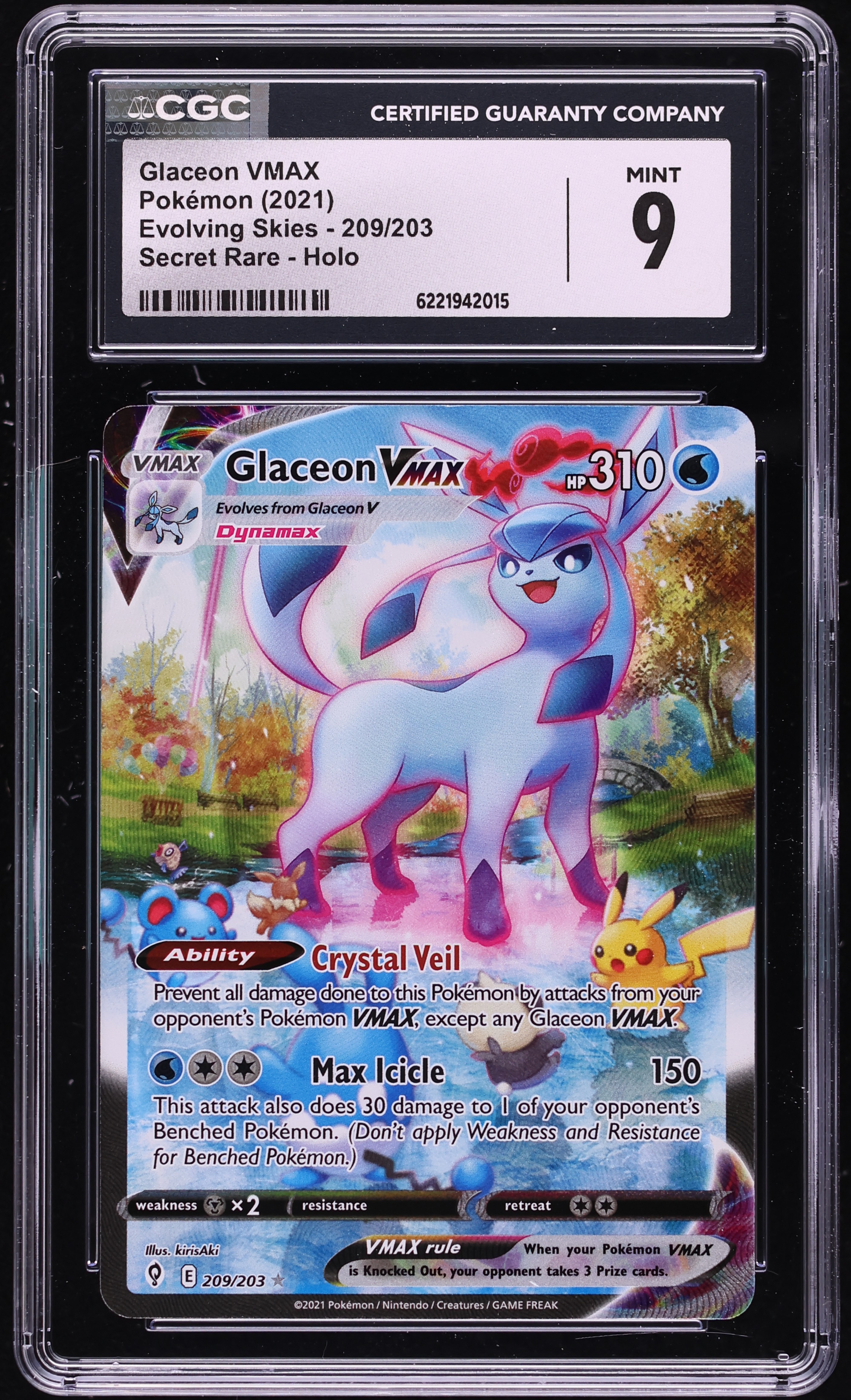 2021 Pokemon Sword & Shield Evolving Skies SEC Glaceon VMAX #209 CGC 9 MINT