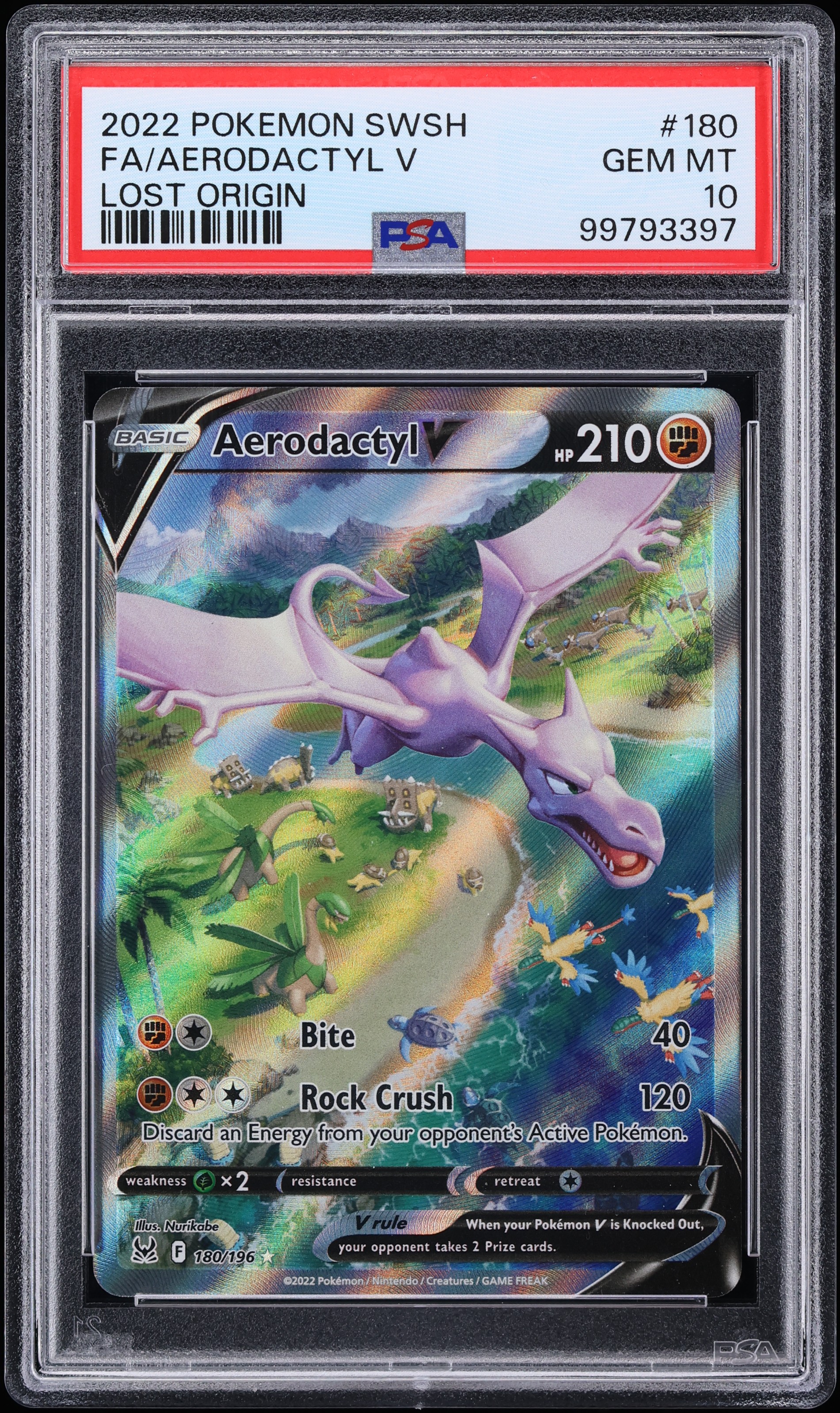 2022 Pokemon Sword & Shield Lost Origin Full Art Aerodactyl V #180 PSA 10 GEM MINT