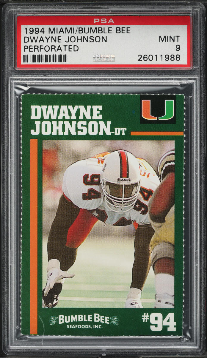 1994 Miami Bumble Bee Perforated Dwayne 'The Rock' Johnson ROOKIE PSA 9 MINT