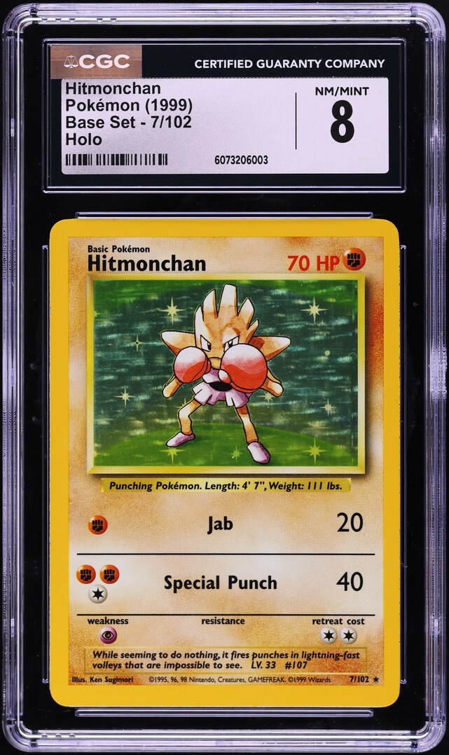 1999 Pokemon Base Set Holo Hitmonchan #7 CGC 8 NM-MT