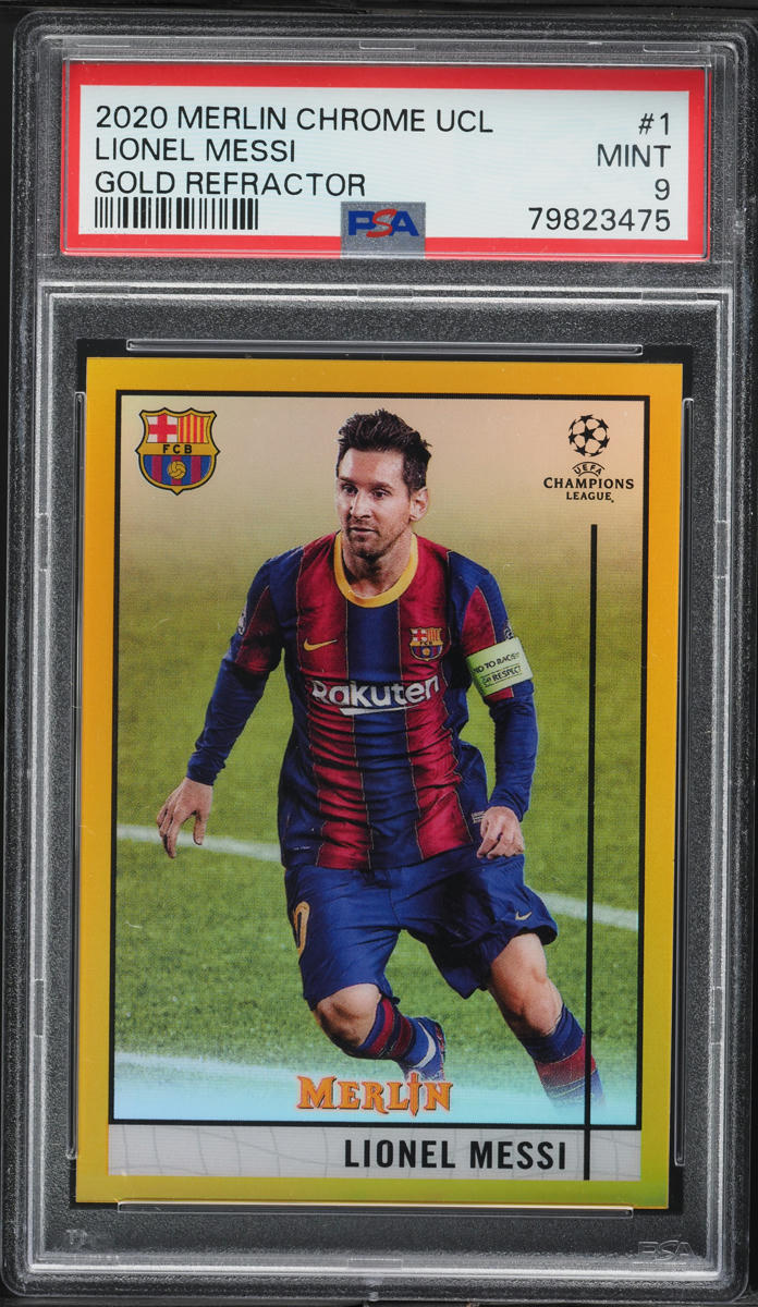 2020 Topps Merlin Chrome UEFA Gold Refractor Lionel Messi /50 #1 PSA 9 MINT