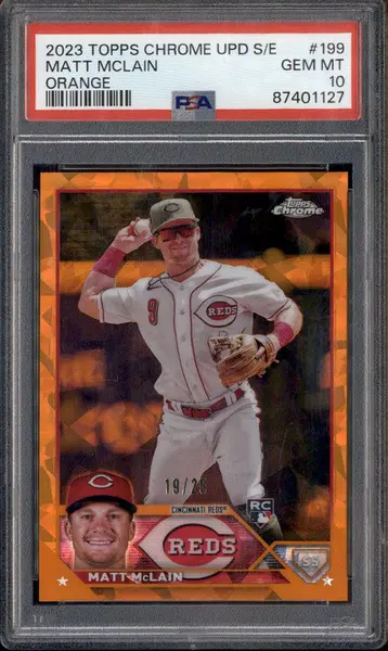 2023 Topps Chrome Update Sapphire Edition Orange #199 Matt Mclain RC /25 PSA 10