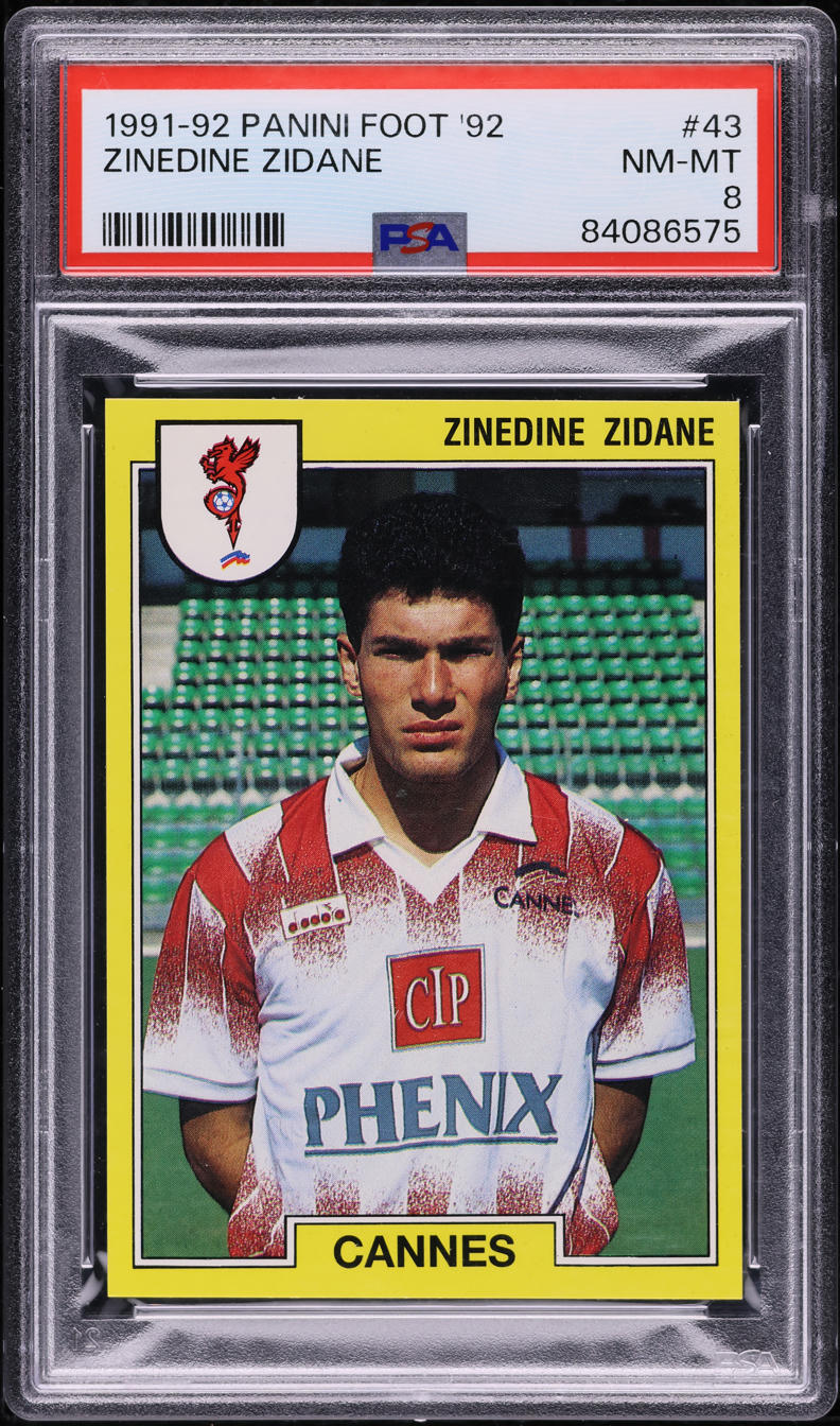 1991 Panini Foot '92 Soccer Zinedine Zidane ROOKIE #43 PSA 8 NM-MT