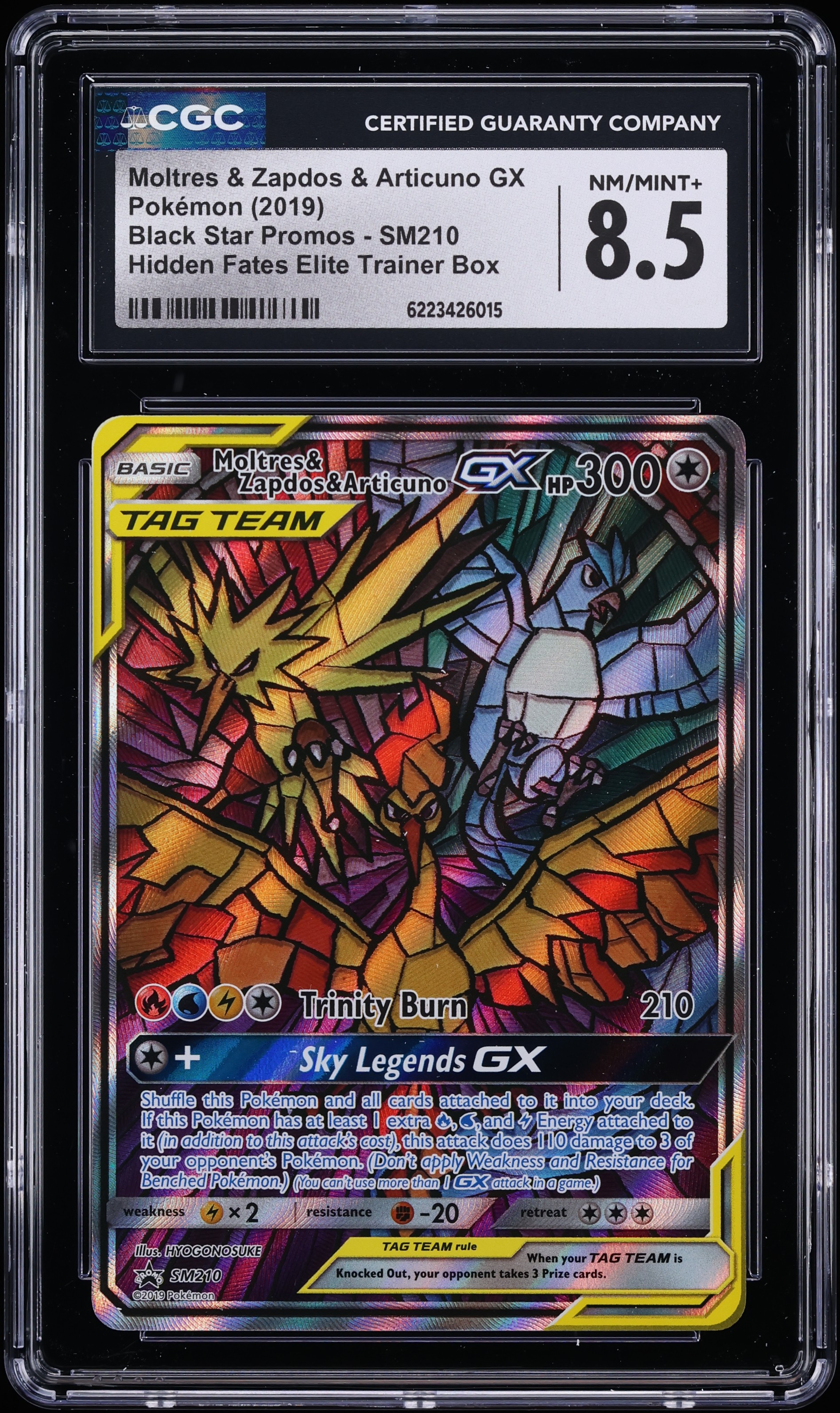 2019 Pokemon SM Promo Hidden Fates ETB Full Art Moltres Zapdos Articuno GX #SM210 CGC 8.5