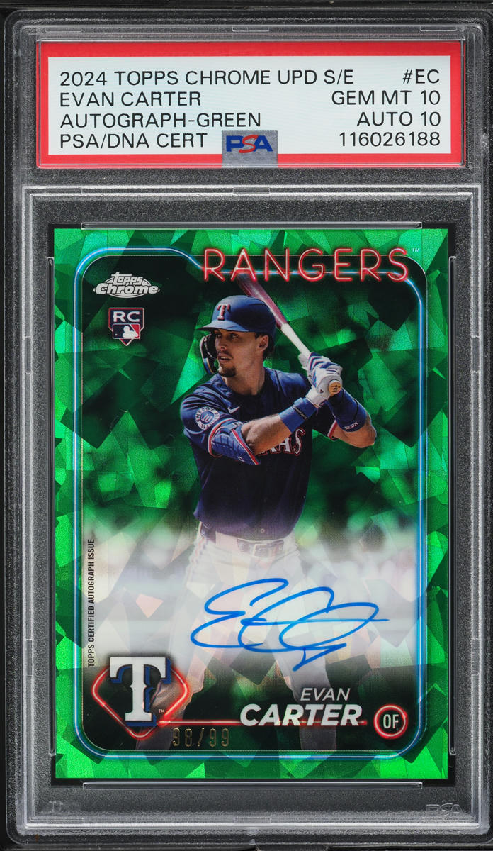 2024 Topps Chrome Sapphire Update Green Evan Carter ROOKIE AUTO /99 PSA 10 GEM