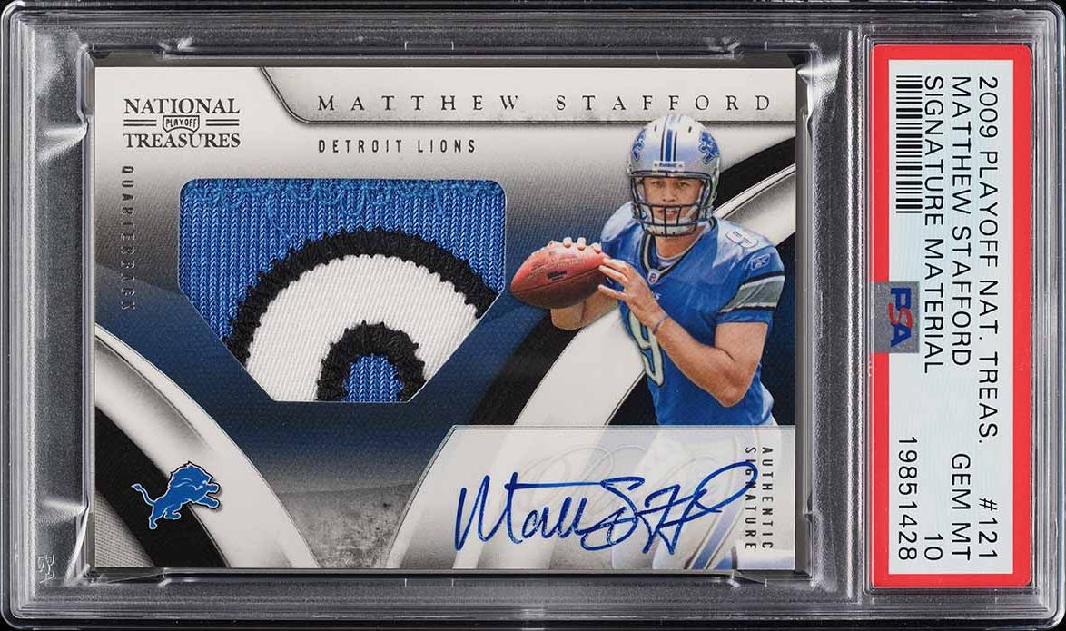 2009 National Treasures Matthew Stafford ROOKIE PATCH AUTO /99 #121 PSA 10 GEM