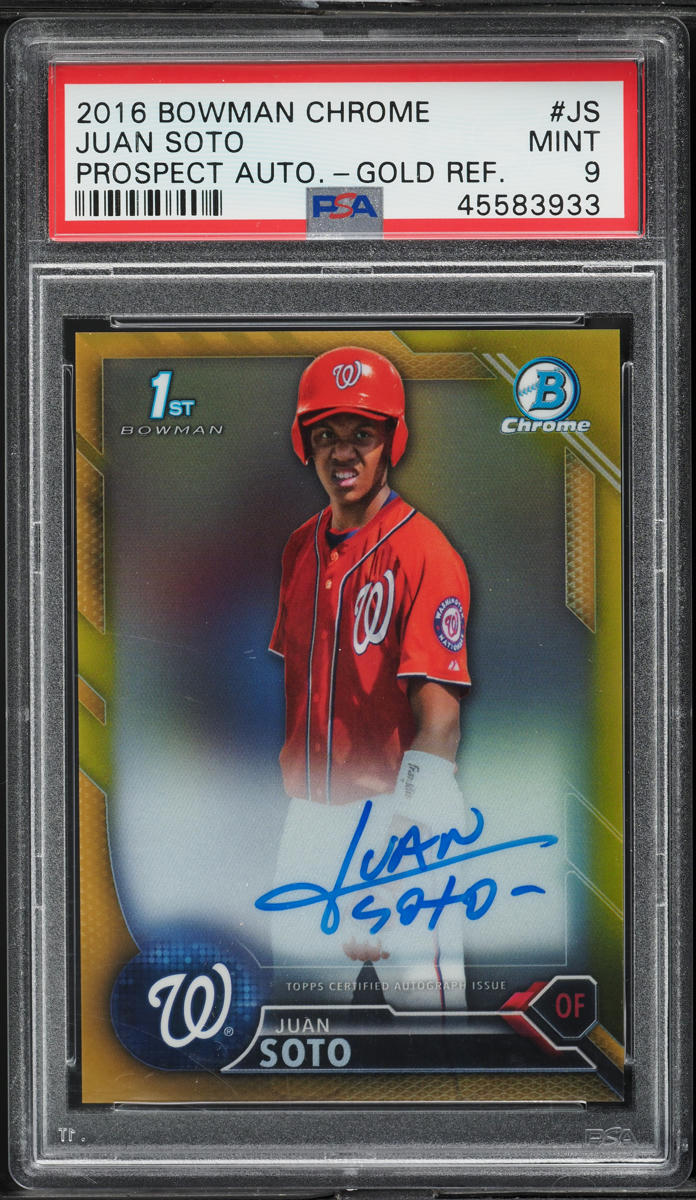 2016 Bowman Chrome Gold Refractor Juan Soto PROSPECT AUTO /50 #JS PSA 9 MINT